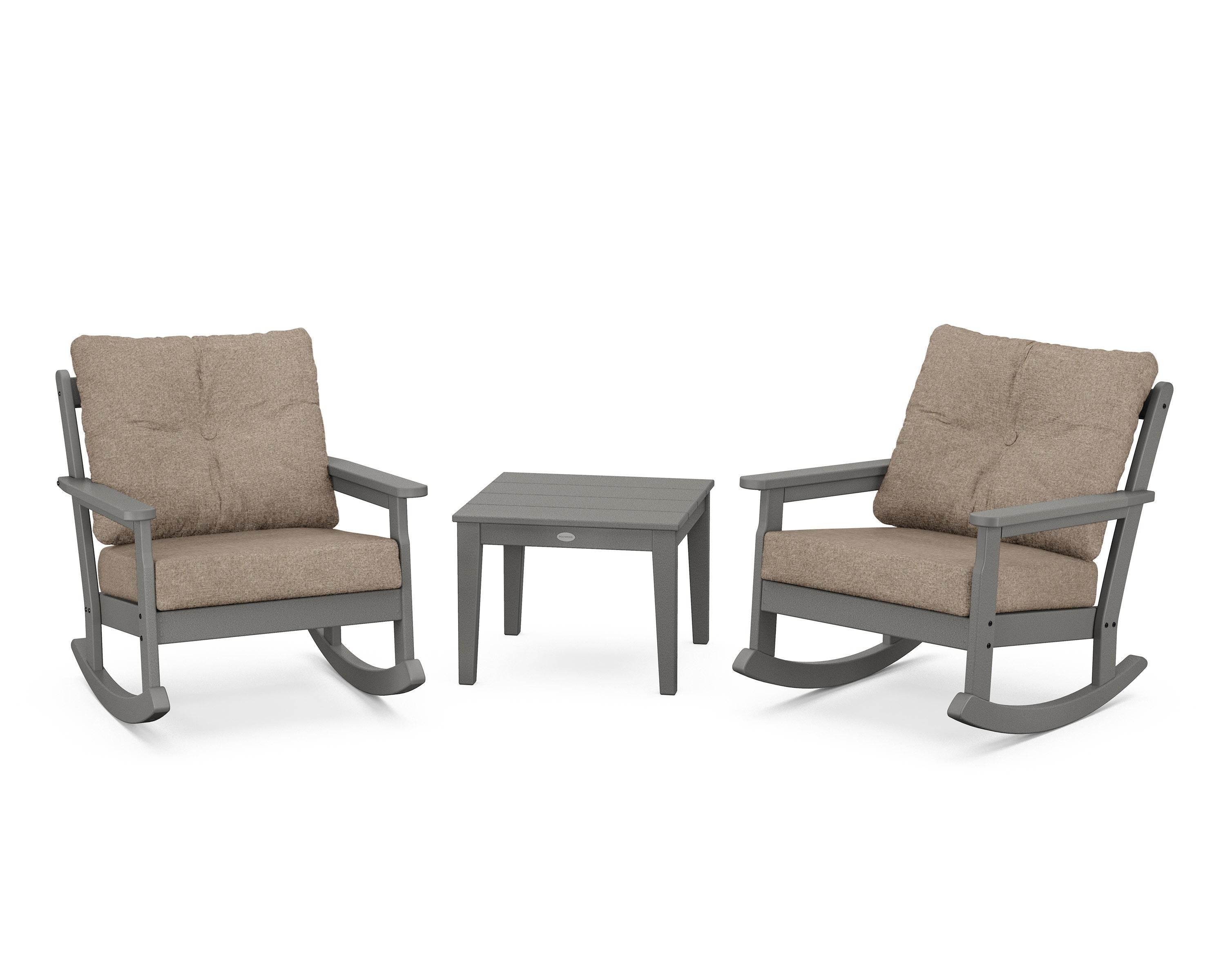 POLYWOOD® Vineyard 3-Piece Deep Seating Rocker Set in Slate Grey / Spiced Burlap