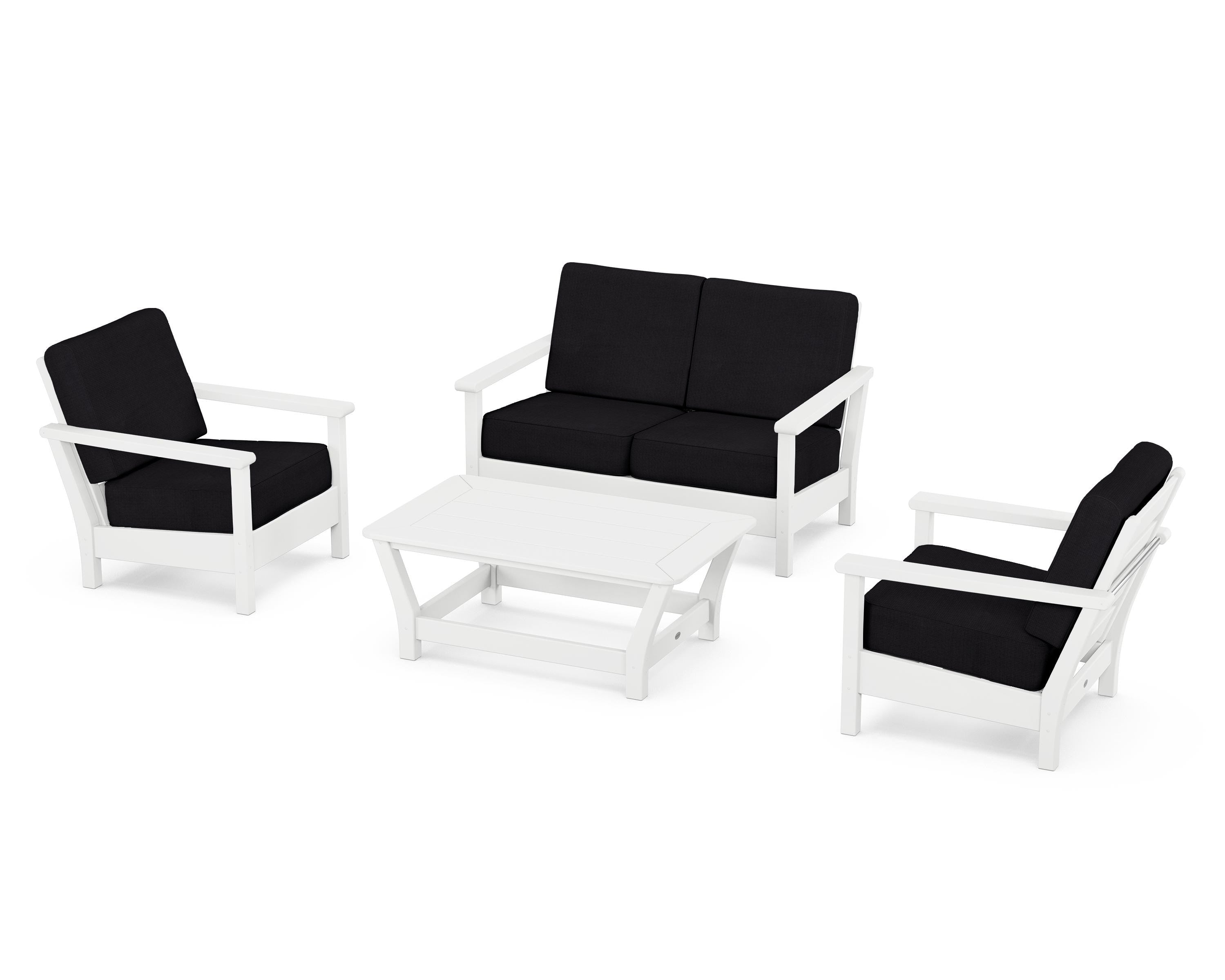 POLYWOOD® Harbour 4-Piece Deep Seating Set in White / Midnight Linen