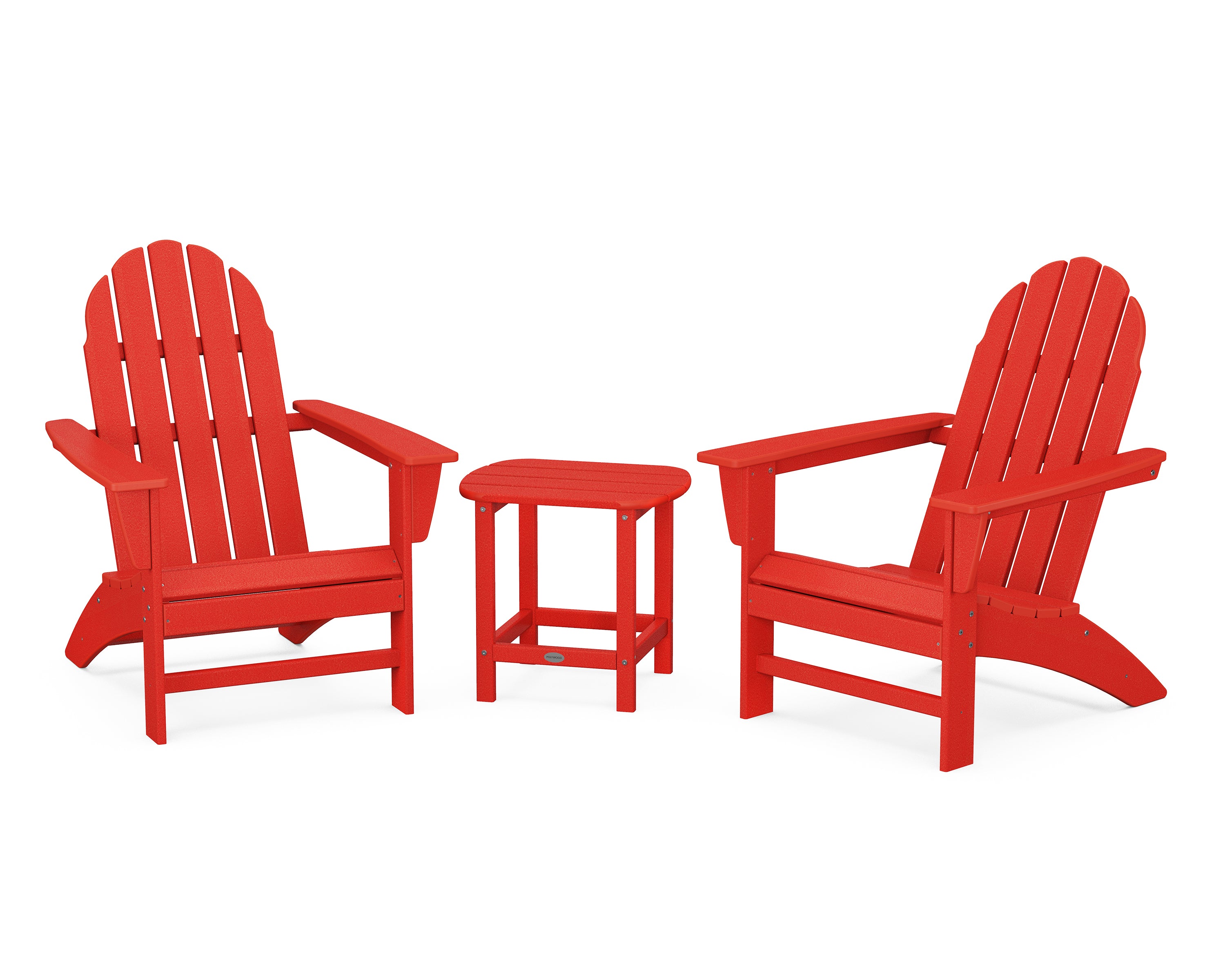 POLYWOOD® Vineyard 3-Piece Adirondack Set with South Beach 18" Side Table in Sunset Red
