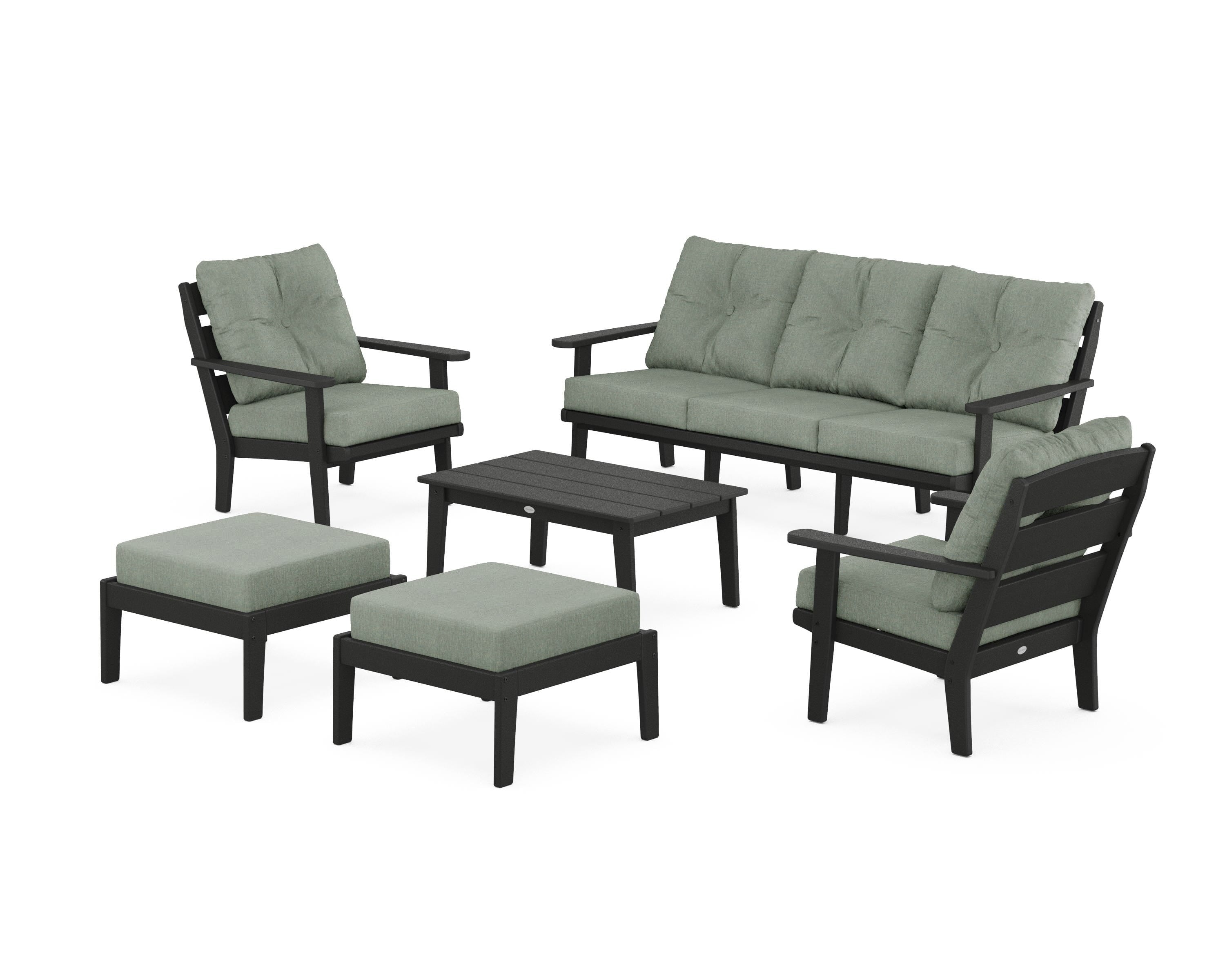 POLYWOOD® Lakeside 6-Piece Lounge Sofa Set in Black / Cast Sage