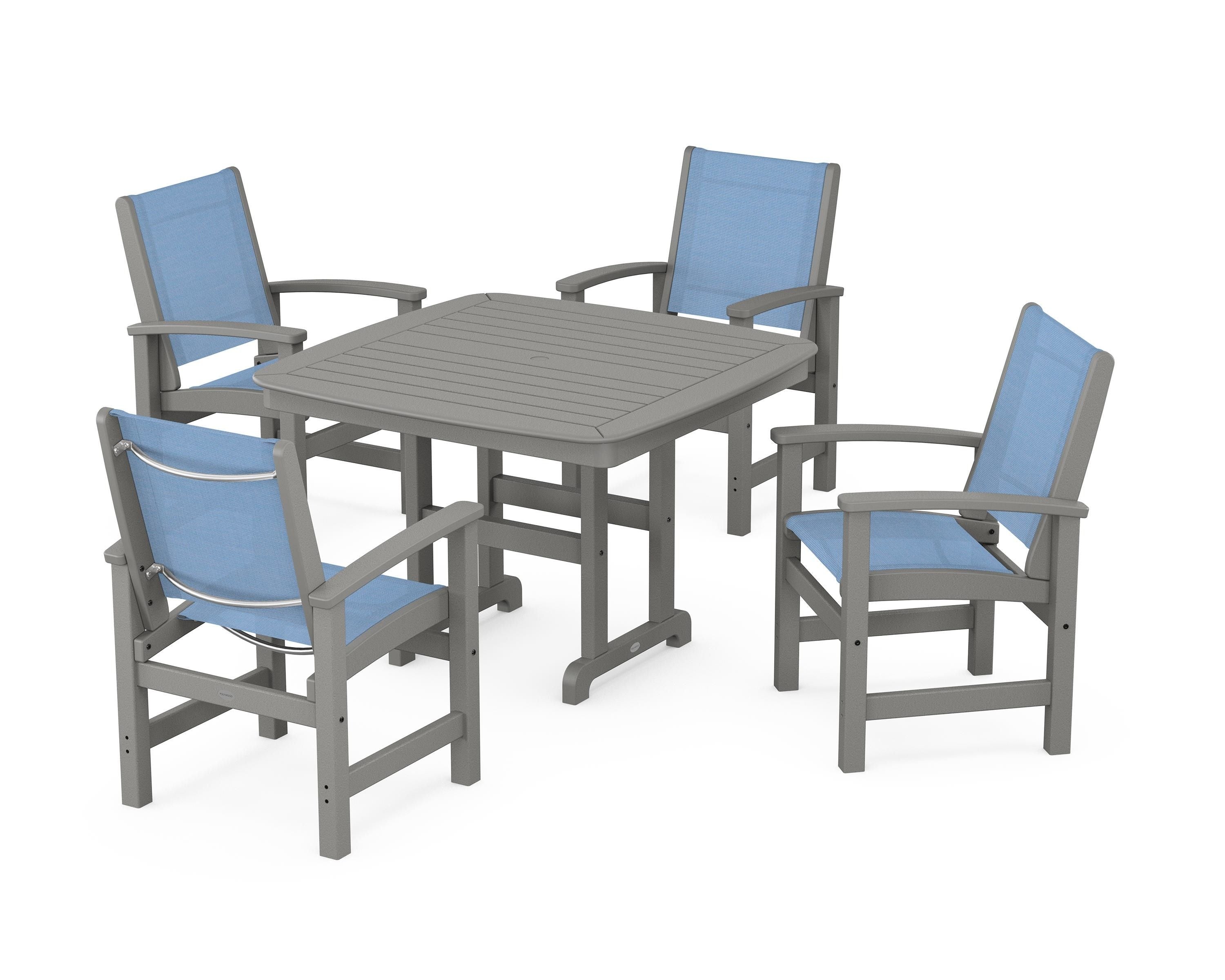POLYWOOD® Coastal 5-Piece Dining Set in Slate Grey / Poolside Sling
