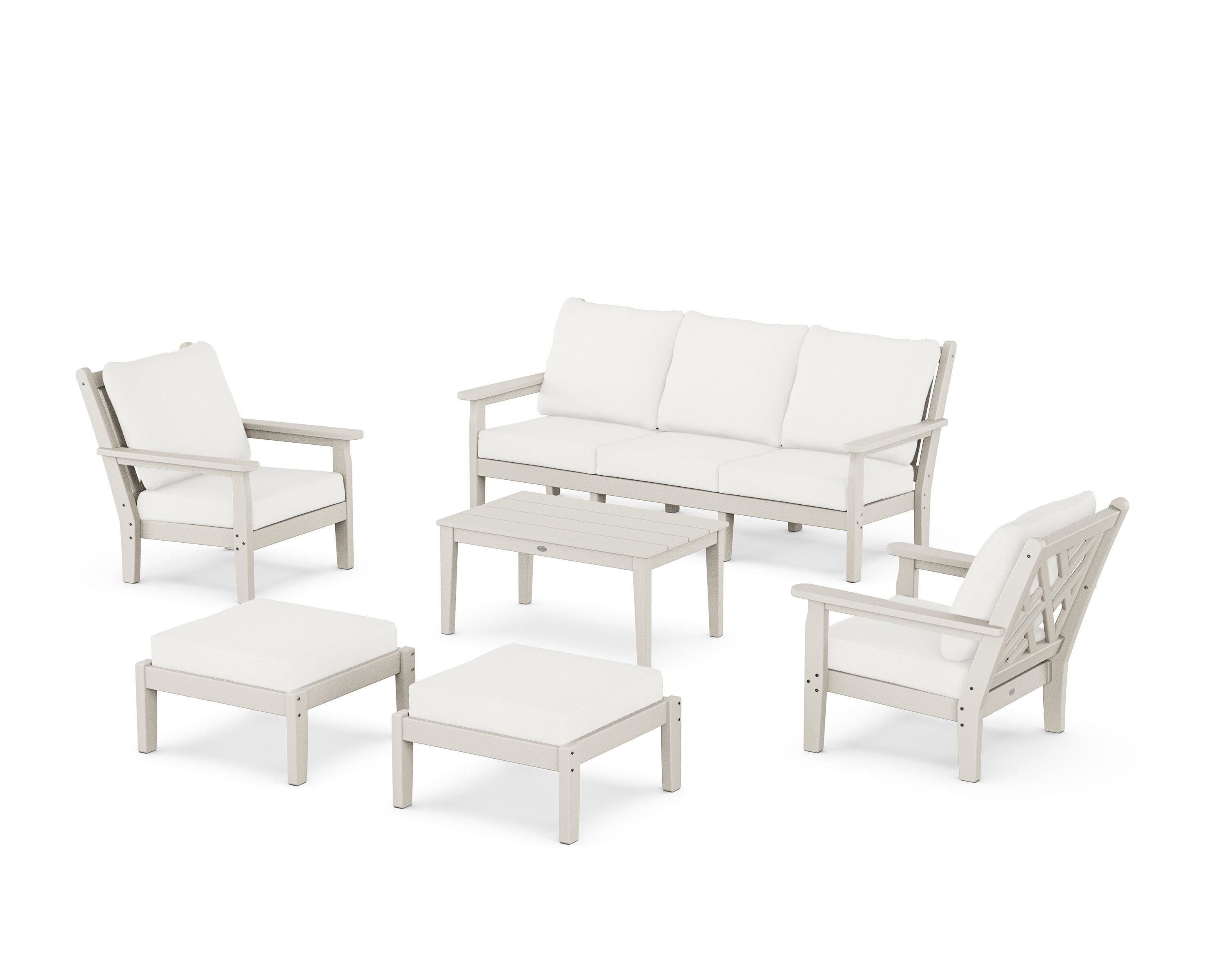 POLYWOOD® Chippendale 6-Piece Lounge Sofa Set in Sand / Natural Linen