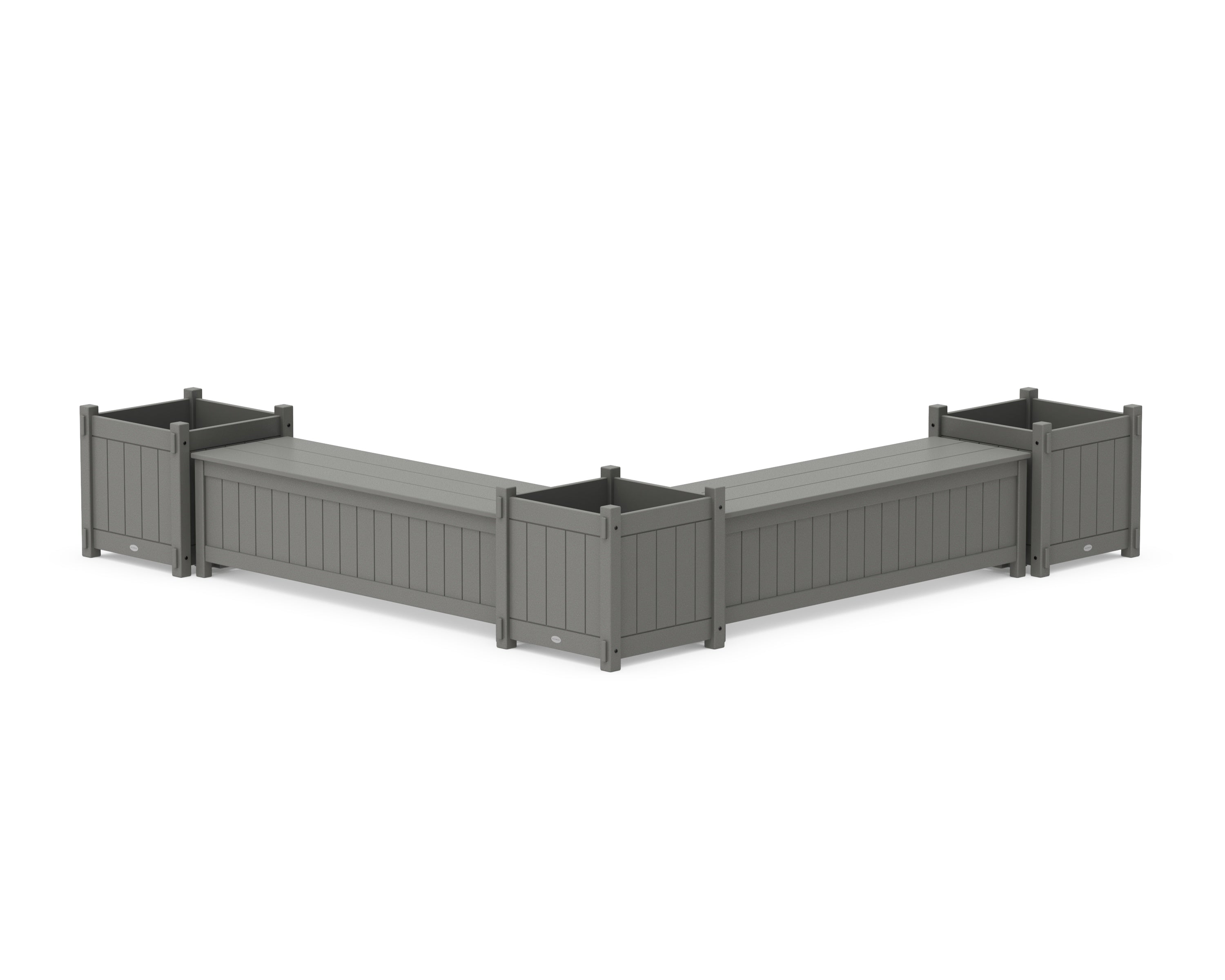 POLYWOOD® 60" Vineyard L- Shaped Planter Storage Bench Corner Set- Large in Slate Grey