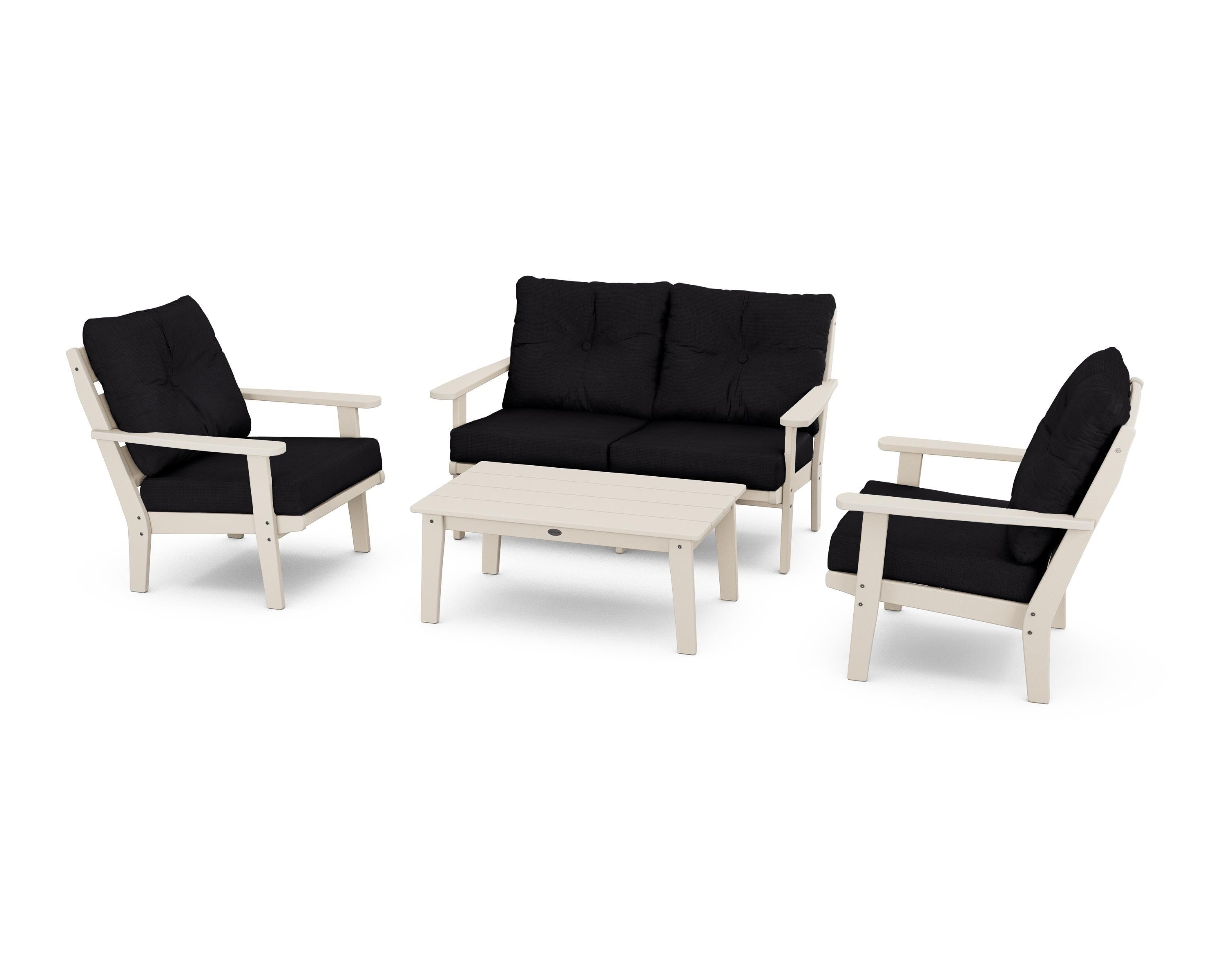 POLYWOOD® Lakeside 4-Piece Deep Seating Set in Sand / Midnight Linen