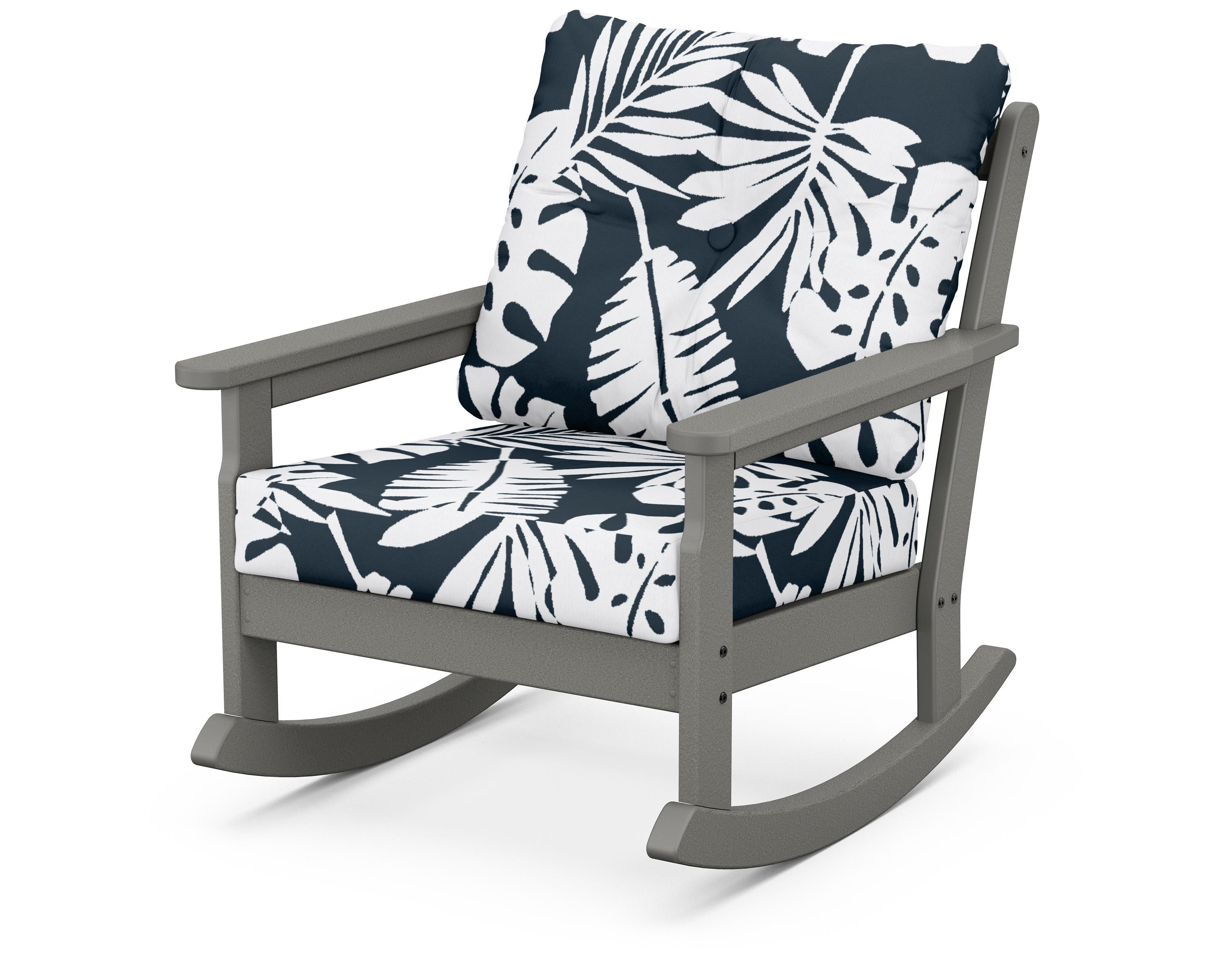 POLYWOOD® Vineyard Deep Seating Rocking Chair in Slate Grey / Leaf Marine Indigo