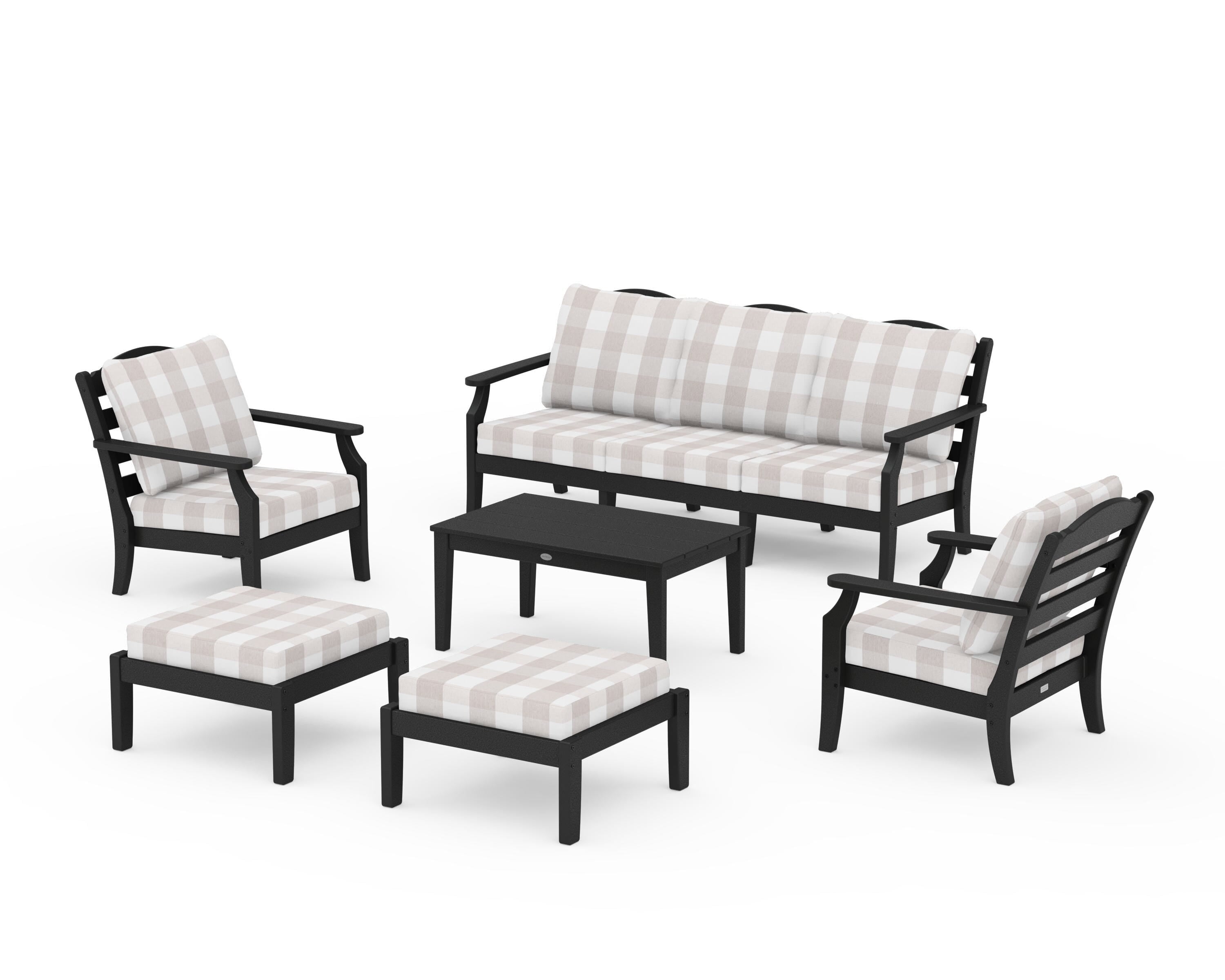 Draper James™ by POLYWOOD® Savannah 6-Piece Lounge Sofa Set in Black / Buffalo Plaid Dune Burlap