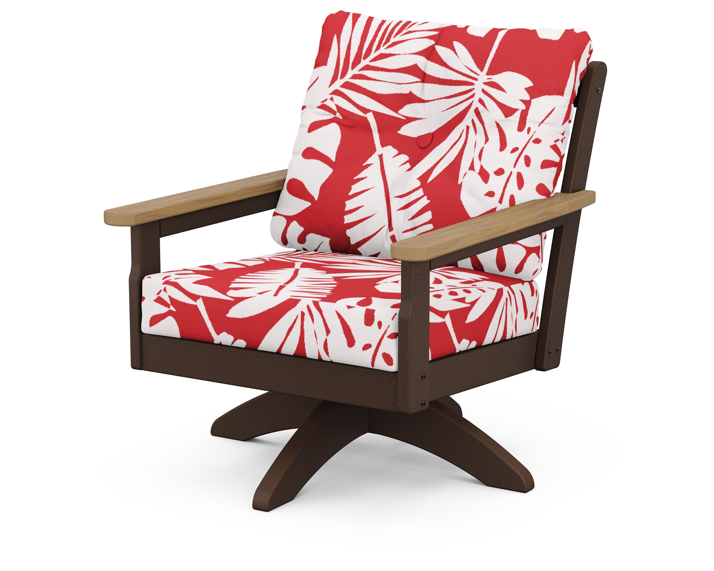 POLYWOOD® Vineyard Deep Seating Swivel Chair in Mahogany / Natural / Leaf Crimson