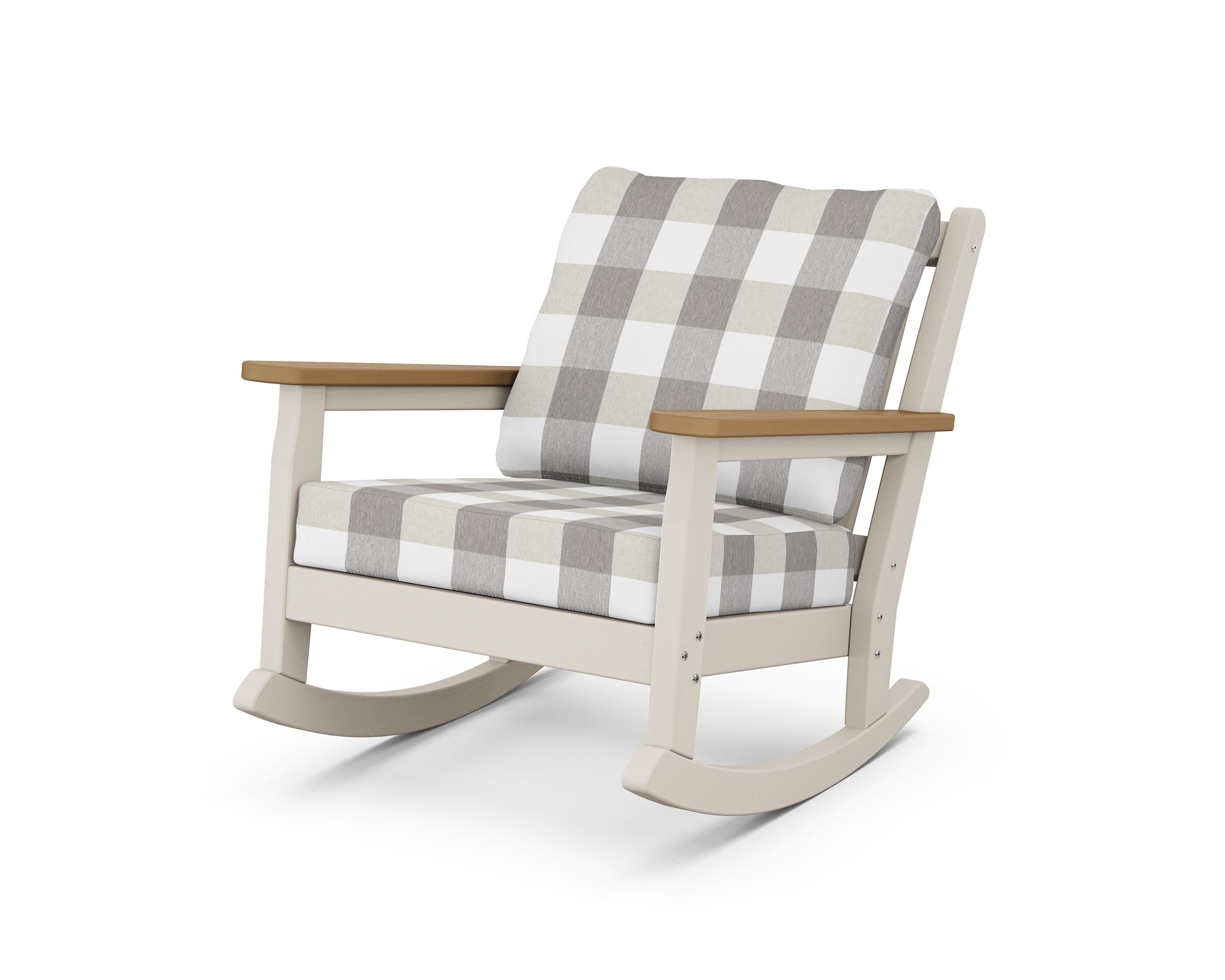 POLYWOOD® Chippendale Deep Seating Rocking Chair in Sand / Natural / Buffalo Plaid Grey Mist