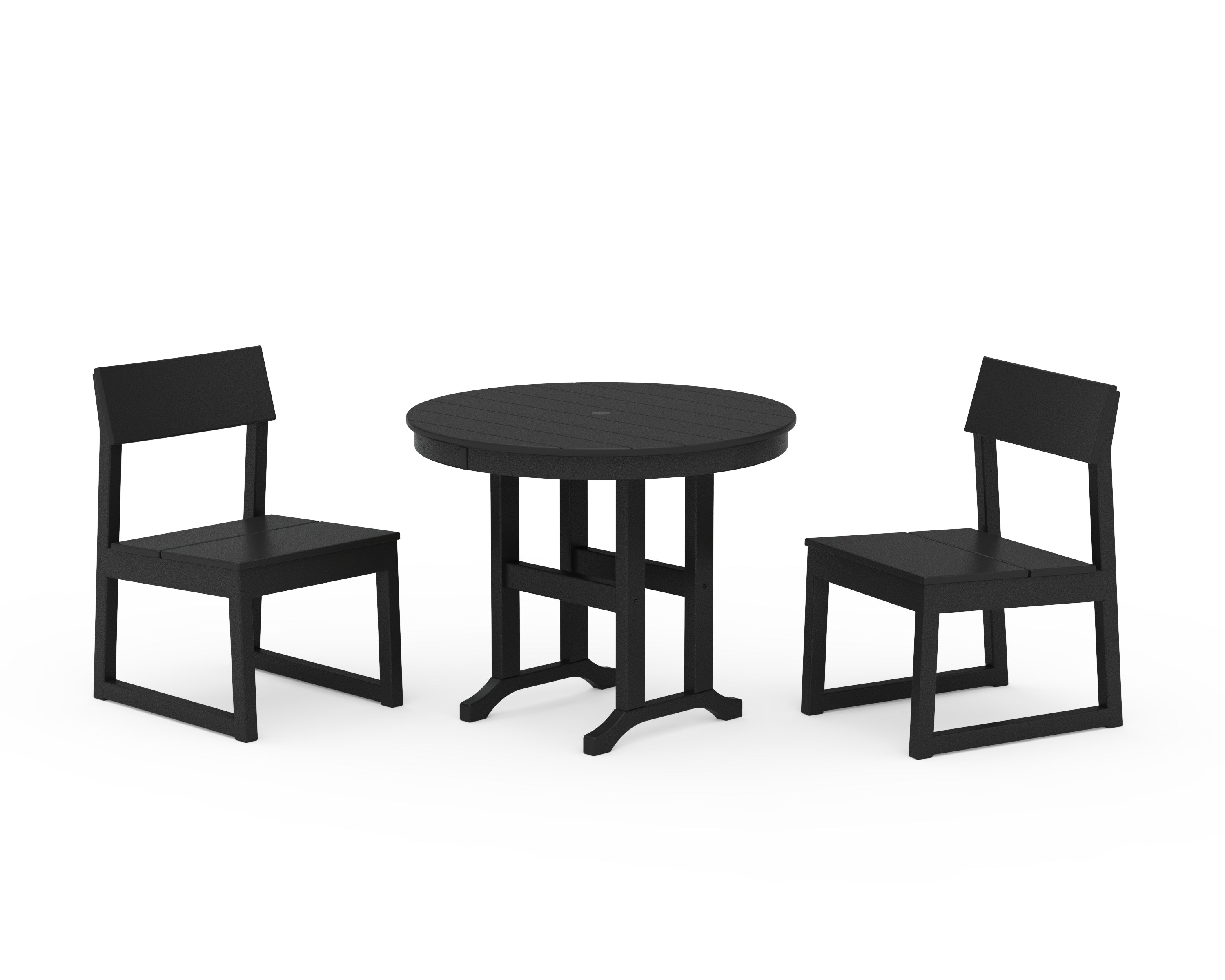 POLYWOOD® EDGE Side Chair 3-Piece Round Dining Set in Black