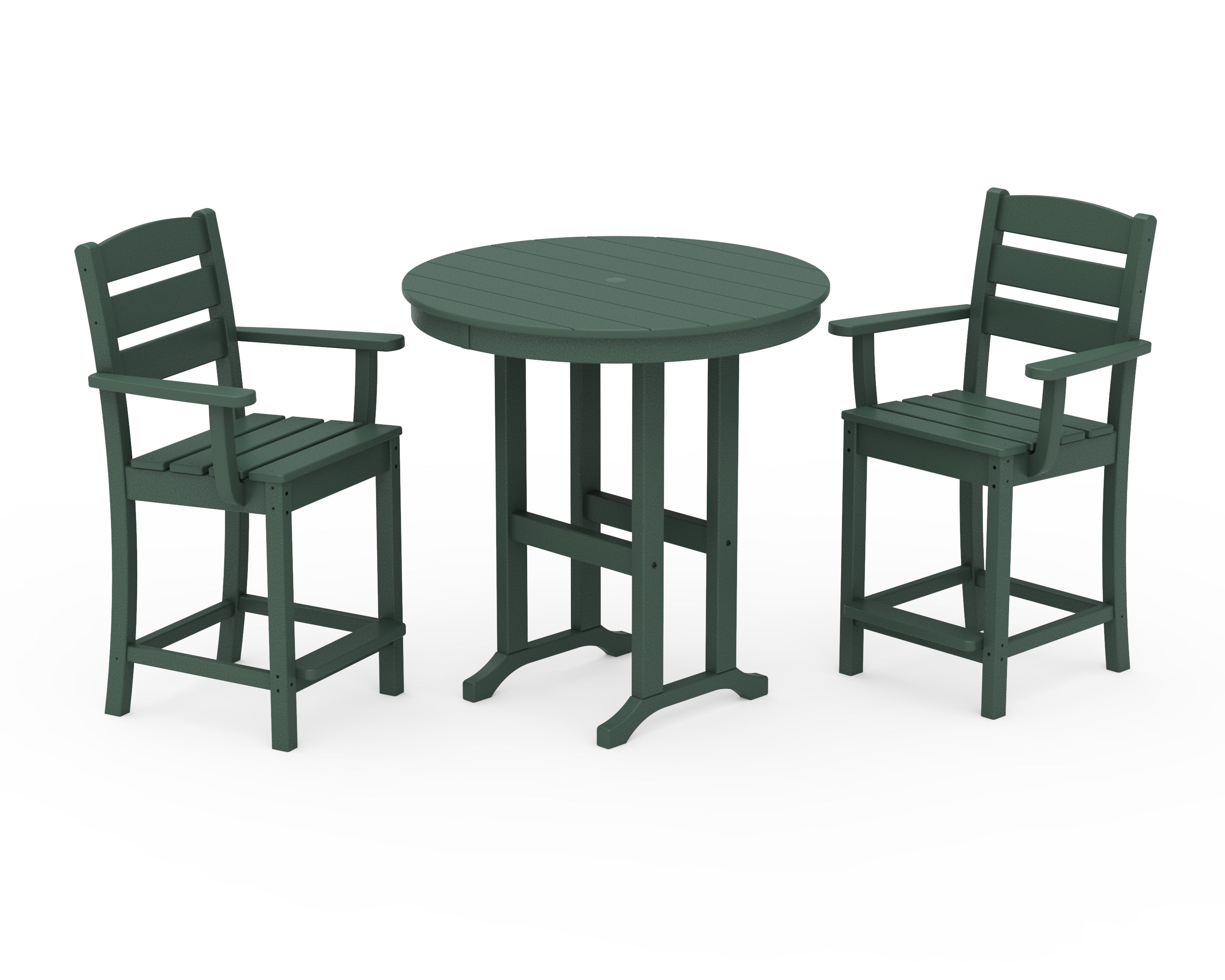 POLYWOOD® Lakeside 3-Piece Round Farmhouse Arm Chair Counter Set in Green