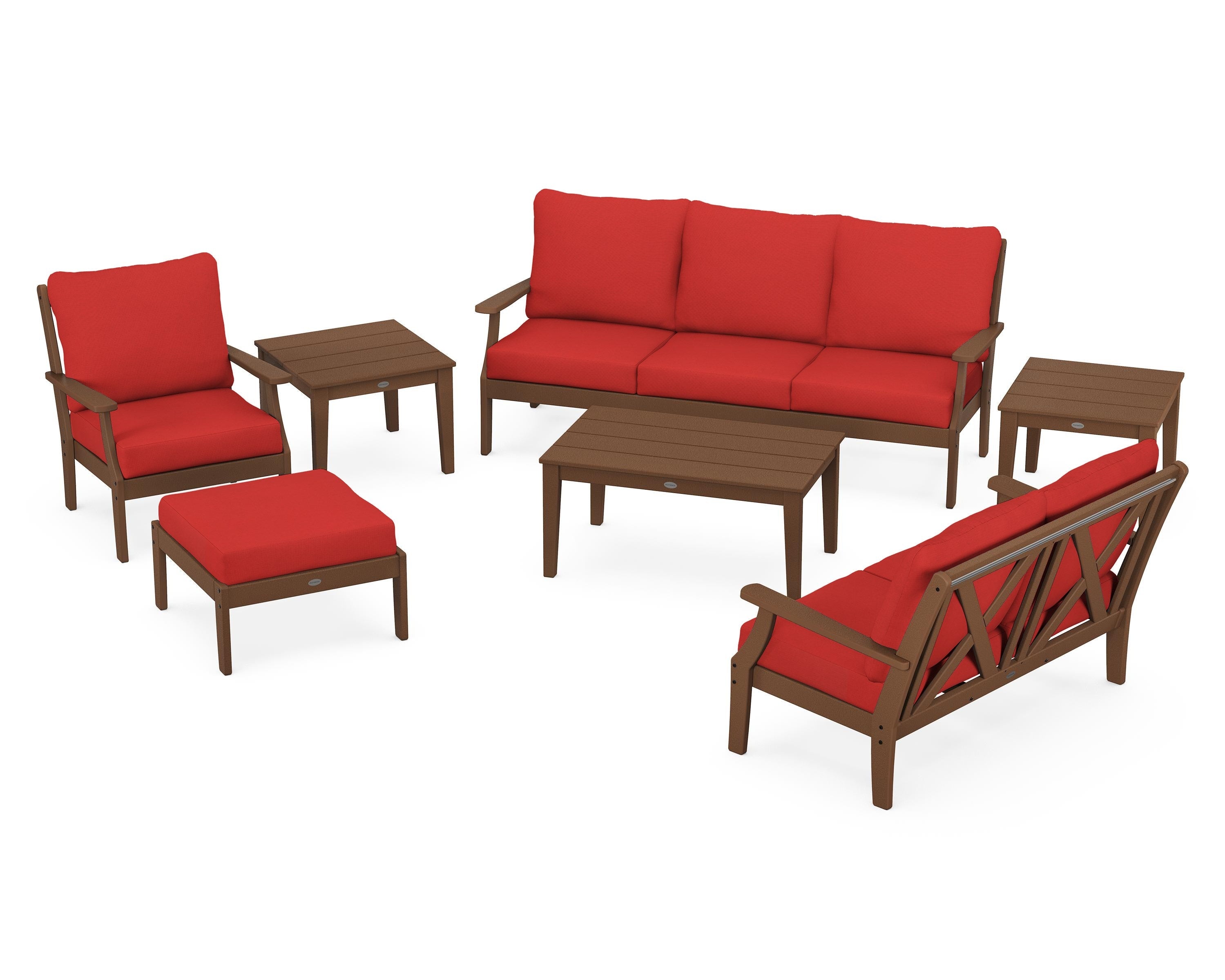 POLYWOOD® Braxton 7-Piece Deep Seating Set in Teak / Crimson Linen