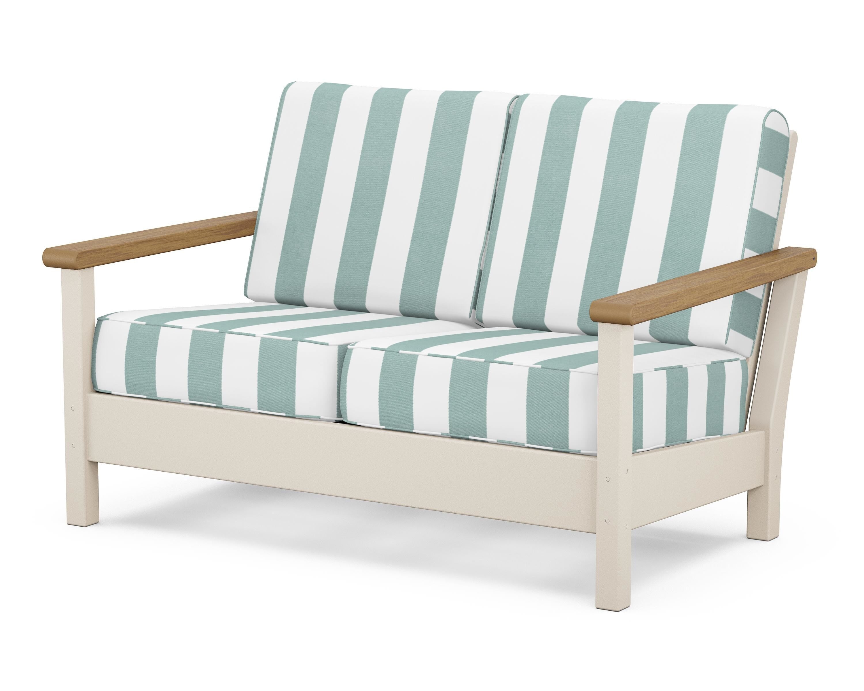 POLYWOOD® Harbour Deep Seating Loveseat in Sand / Natural / Cabana Stripe Glacier Spa
