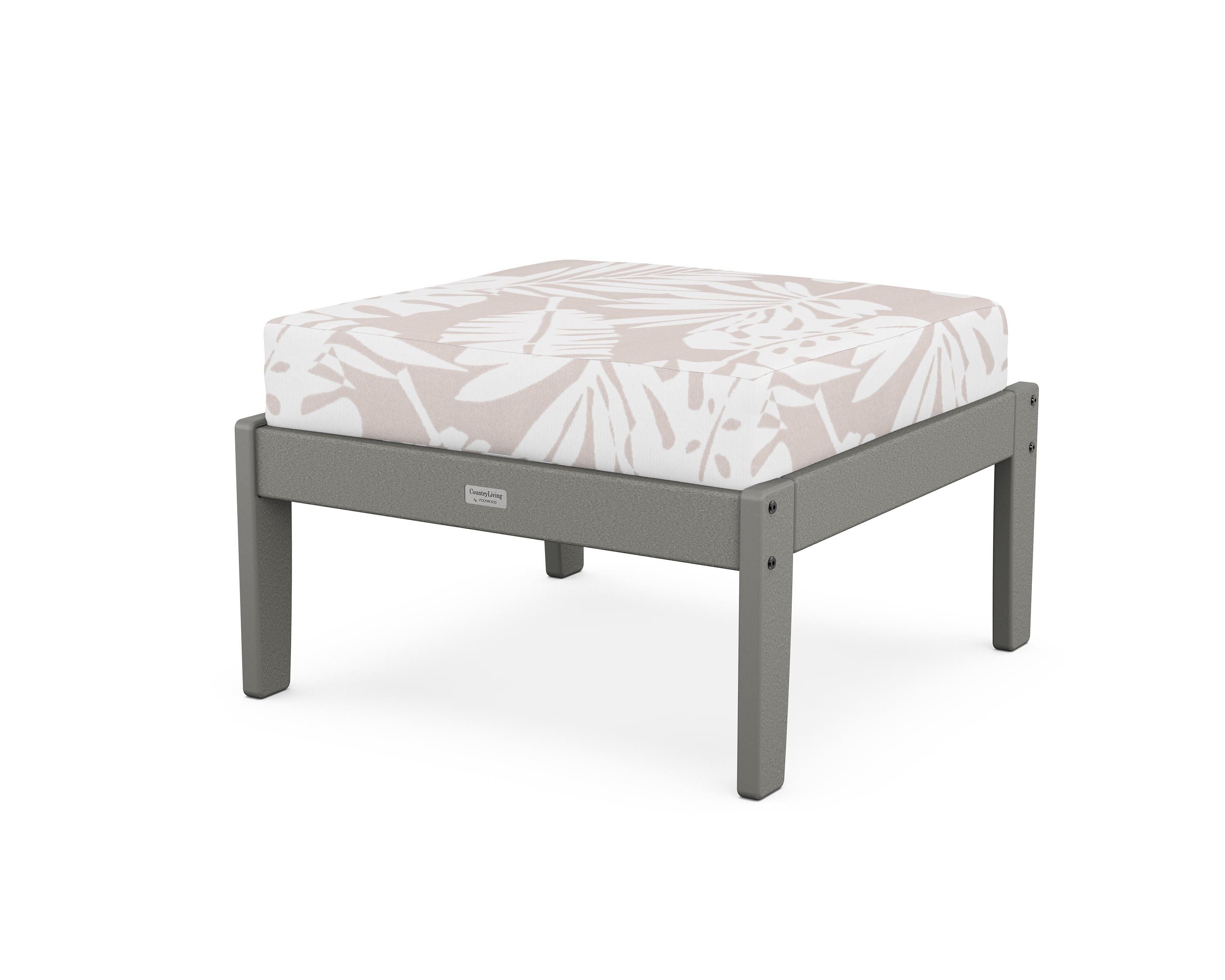Country Living Cottage Deep Seating Ottoman in Slate Grey / Leaf Dune Burlap