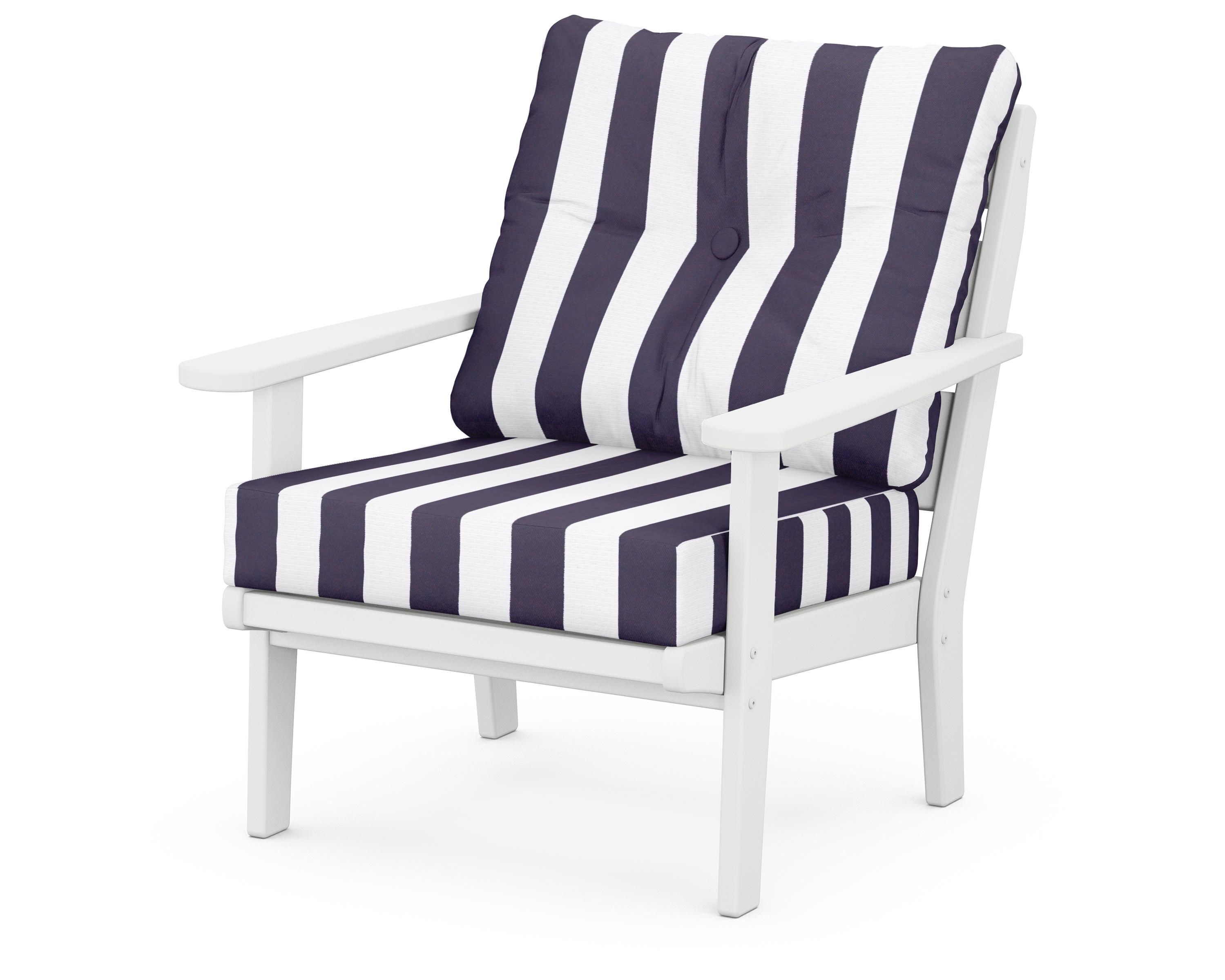 POLYWOOD® Lakeside Deep Seating Chair in White / Cabana Stripe Navy
