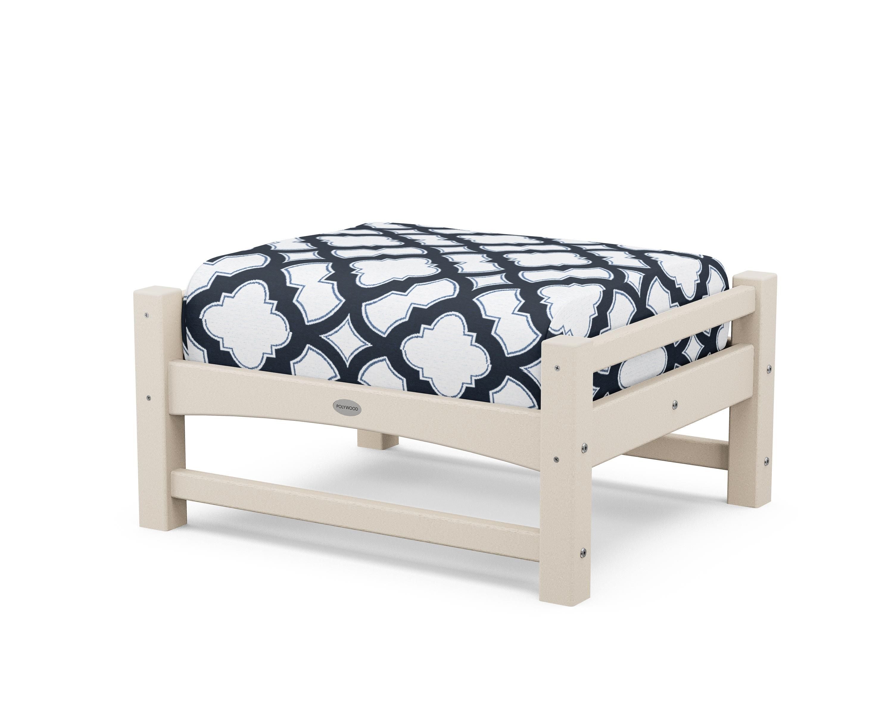 POLYWOOD® Club Ottoman in Sand / Trellis Marine Indigo