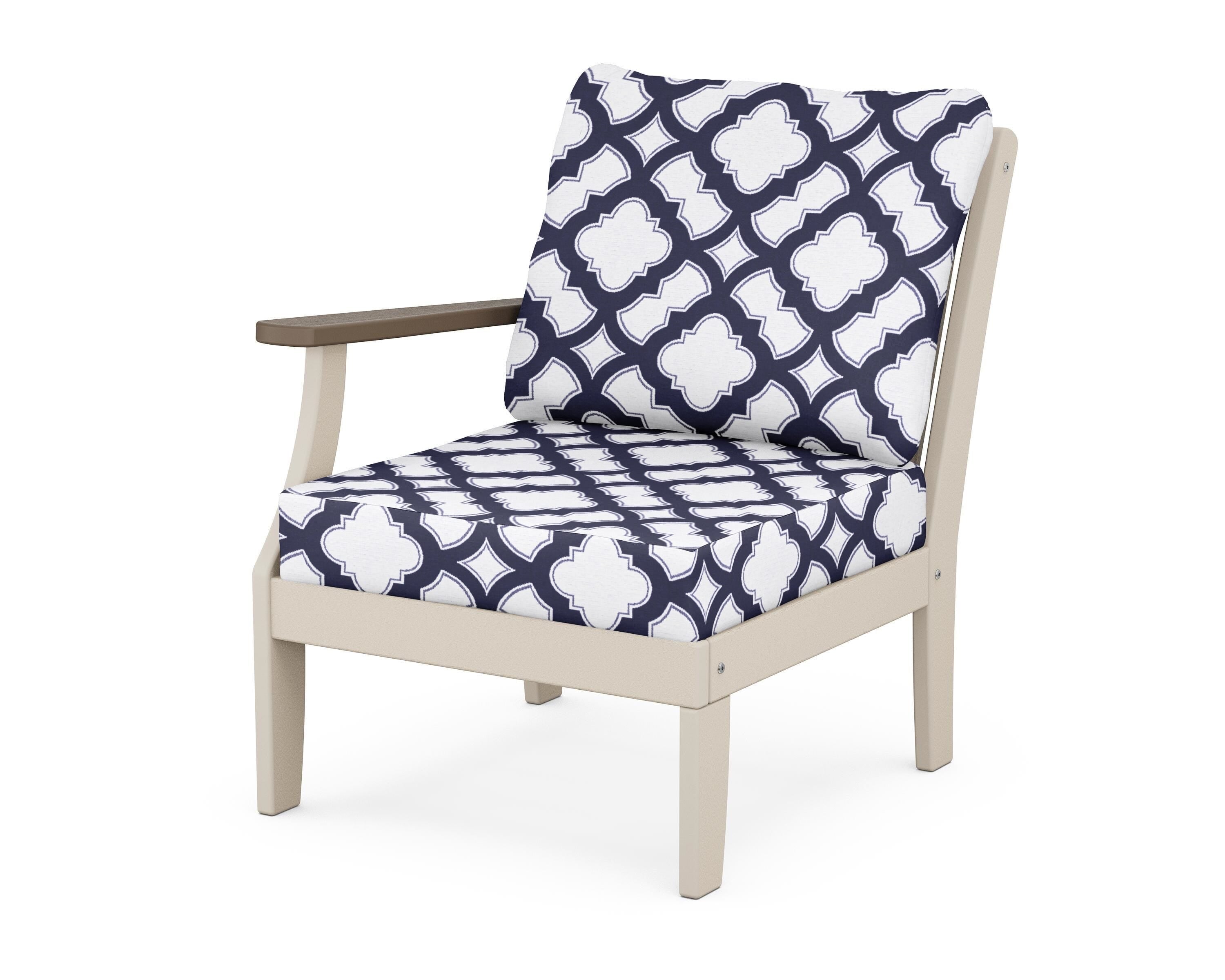 POLYWOOD® Braxton Modular Left Arm Chair in Sand / Kona / Trellis Navy