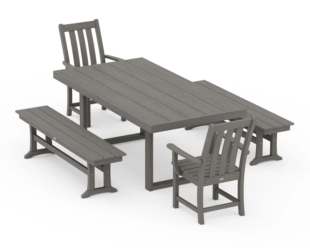 Vineyard 5-Piece Dining Set with Benches
