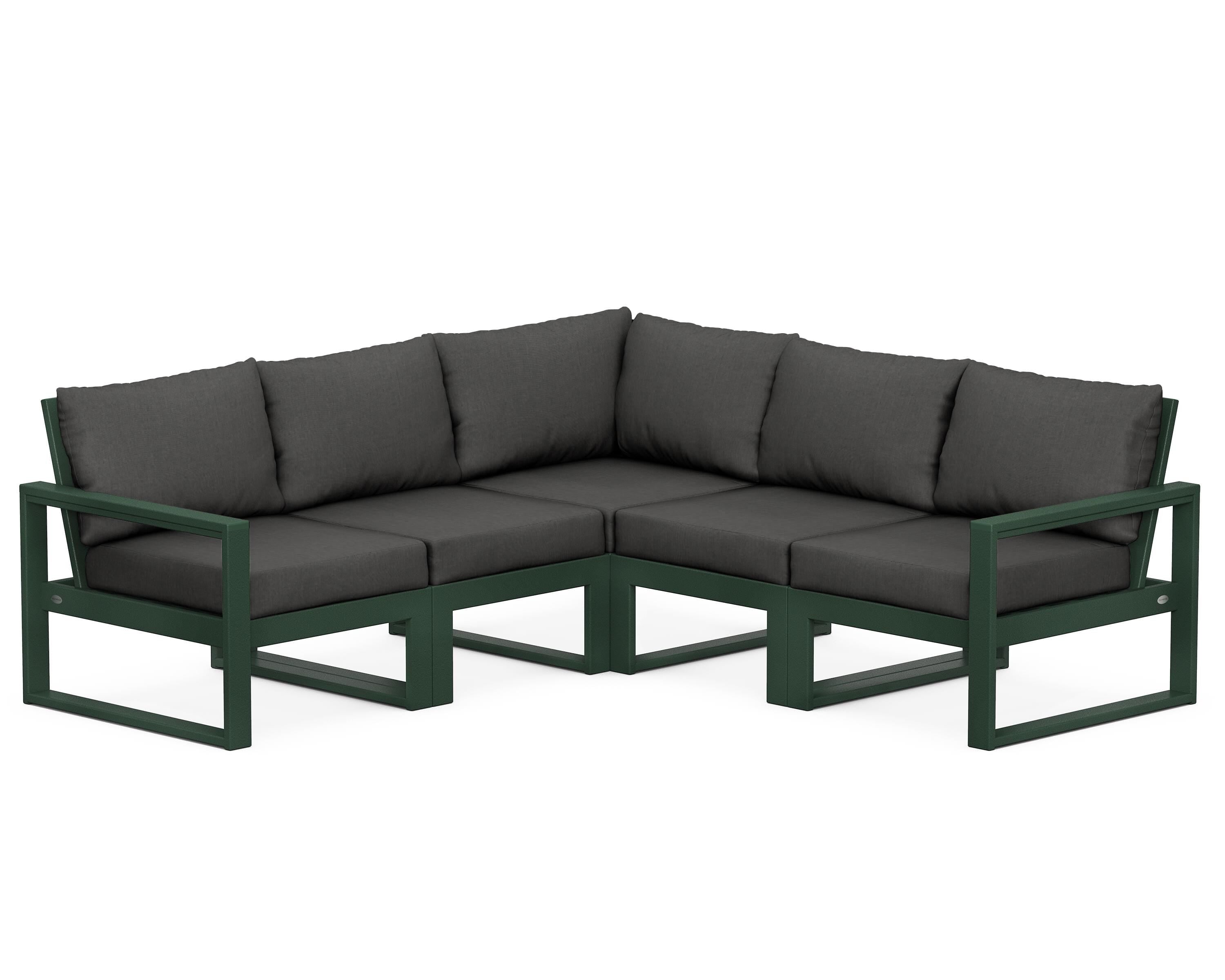 POLYWOOD® EDGE 5-Piece Modular Deep Seating Set in Green / Spectrum Carbon
