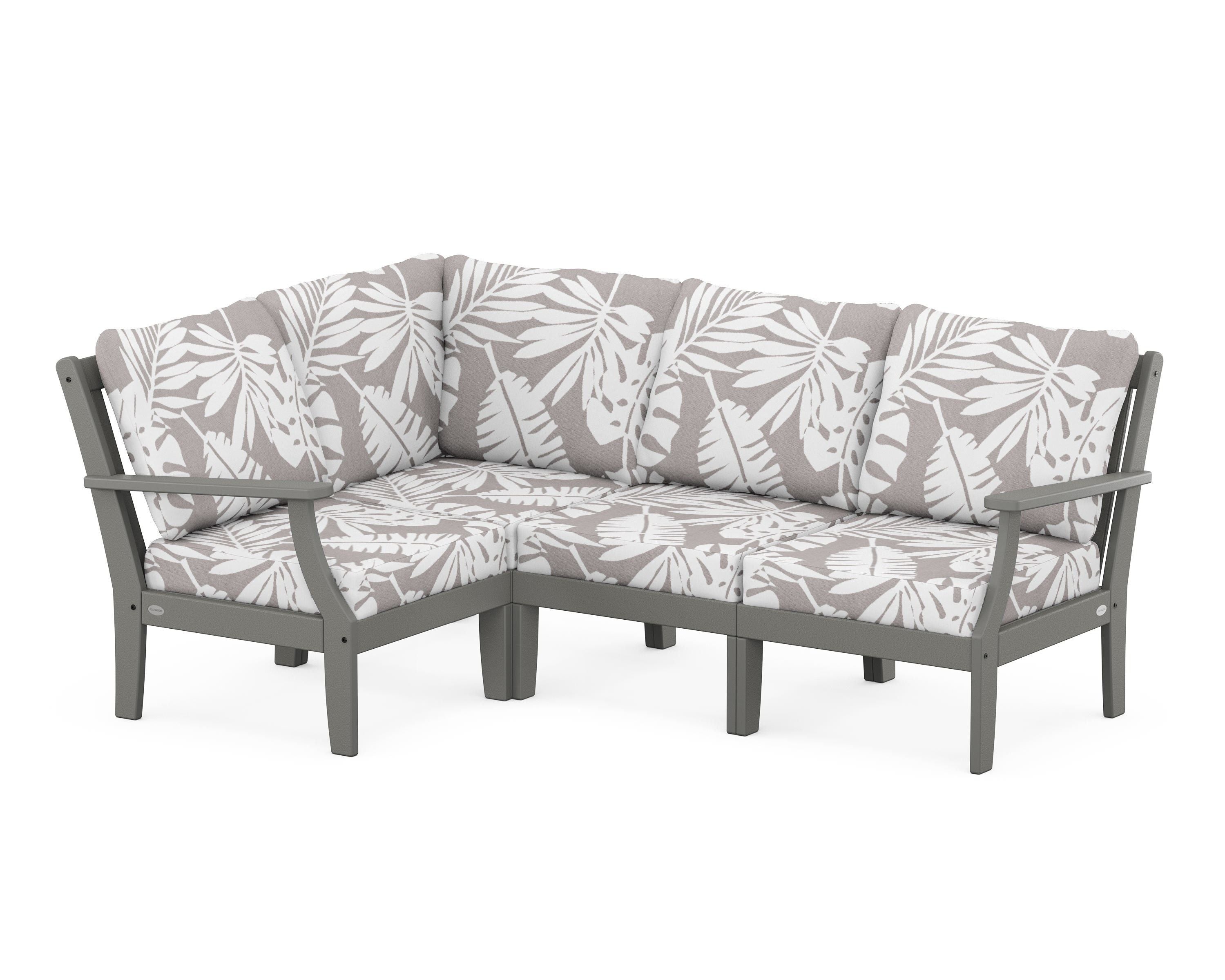 POLYWOOD® Braxton Modular 4-Piece Deep Seating Set in Slate Grey / Leaf Grey Mist
