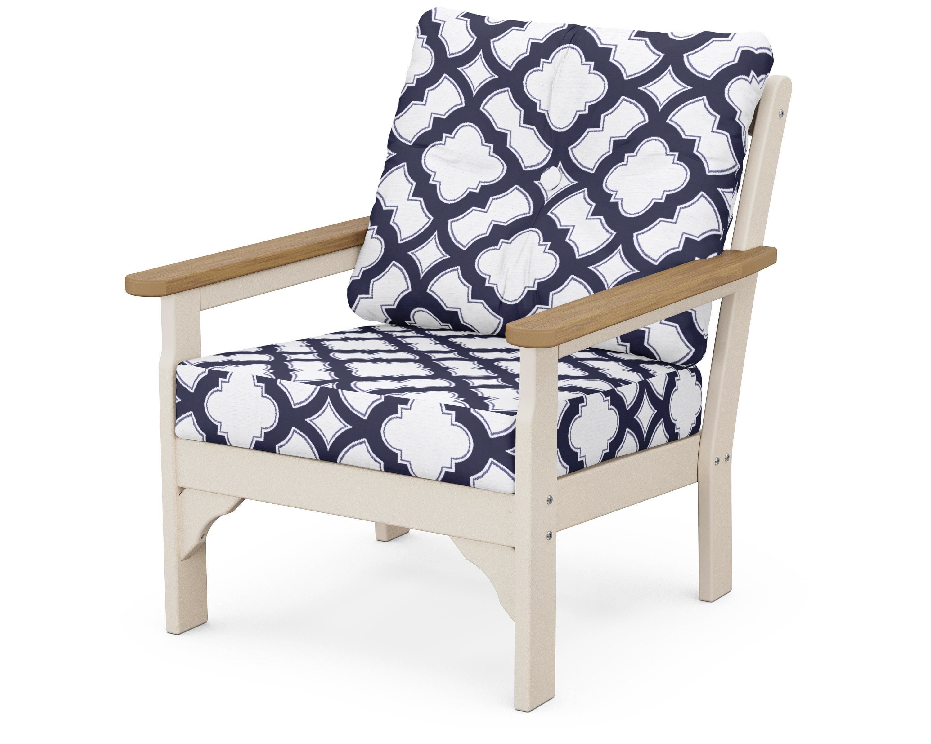 POLYWOOD® Vineyard Deep Seating Chair in Sand / Natural / Trellis Navy