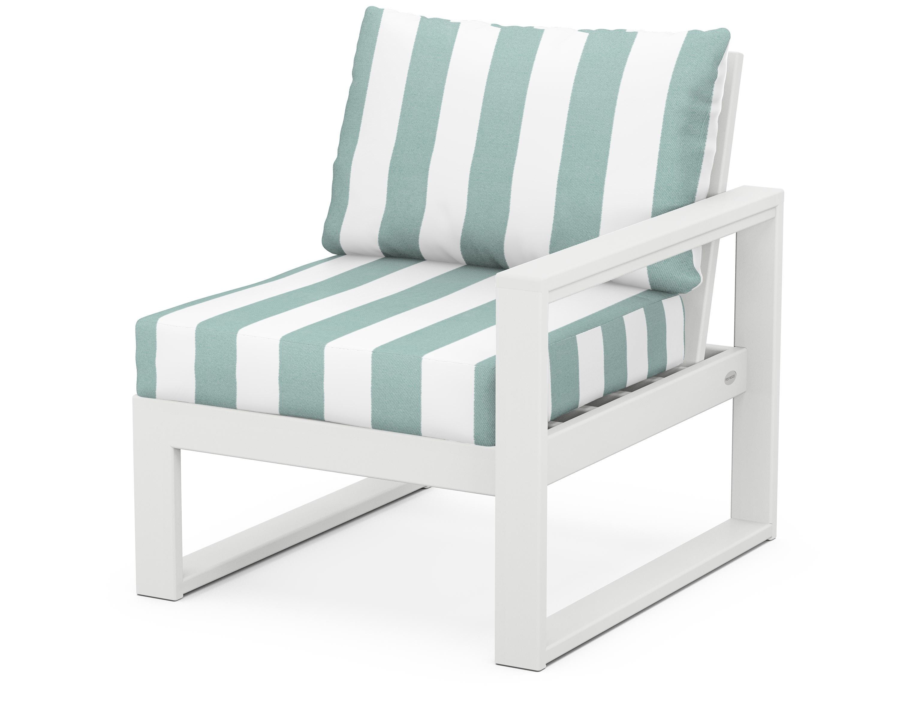 POLYWOOD® EDGE Modular Right Arm Chair in White / Cabana Stripe Glacier Spa