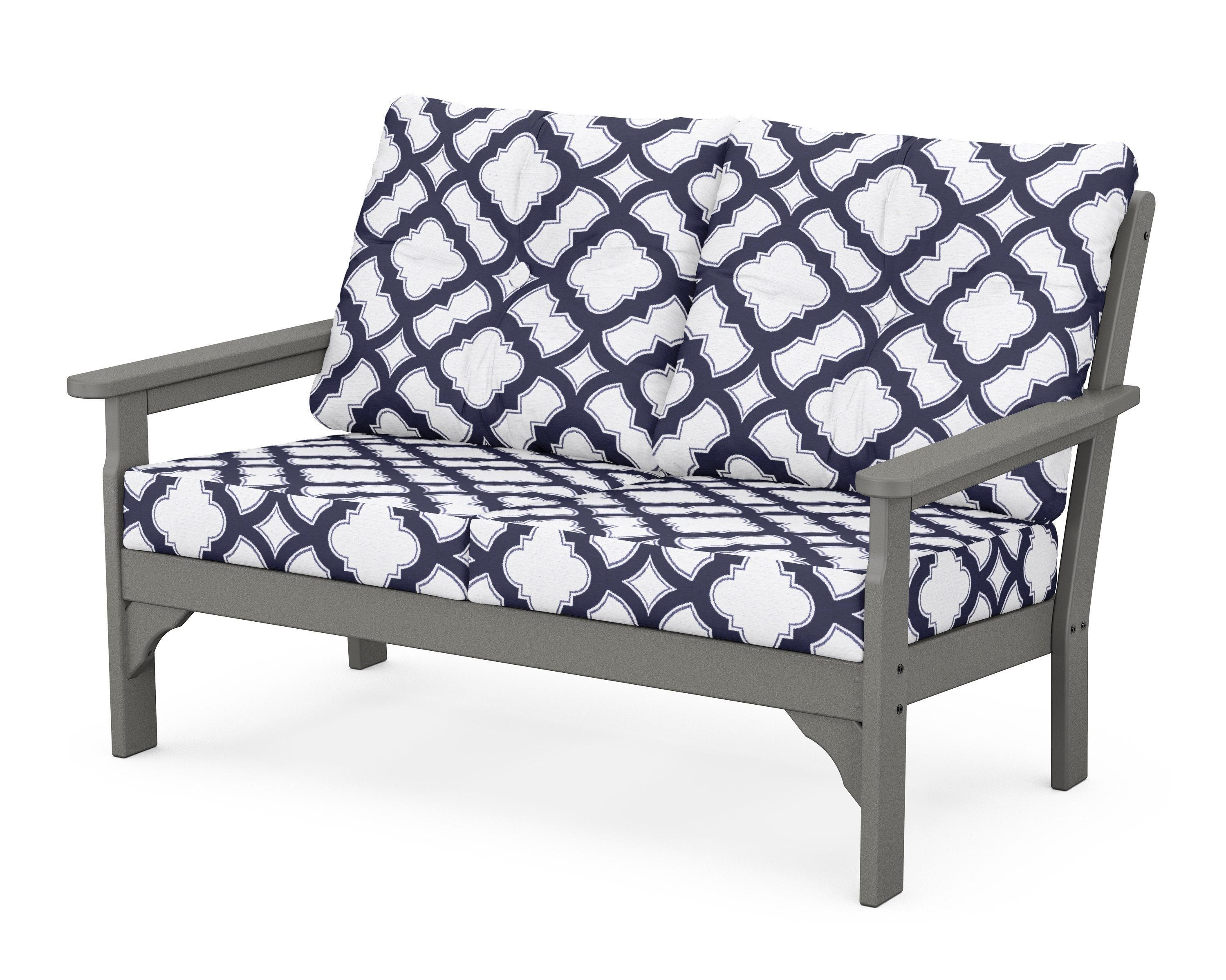 POLYWOOD® Vineyard Deep Seating Loveseat in Slate Grey / Trellis Navy