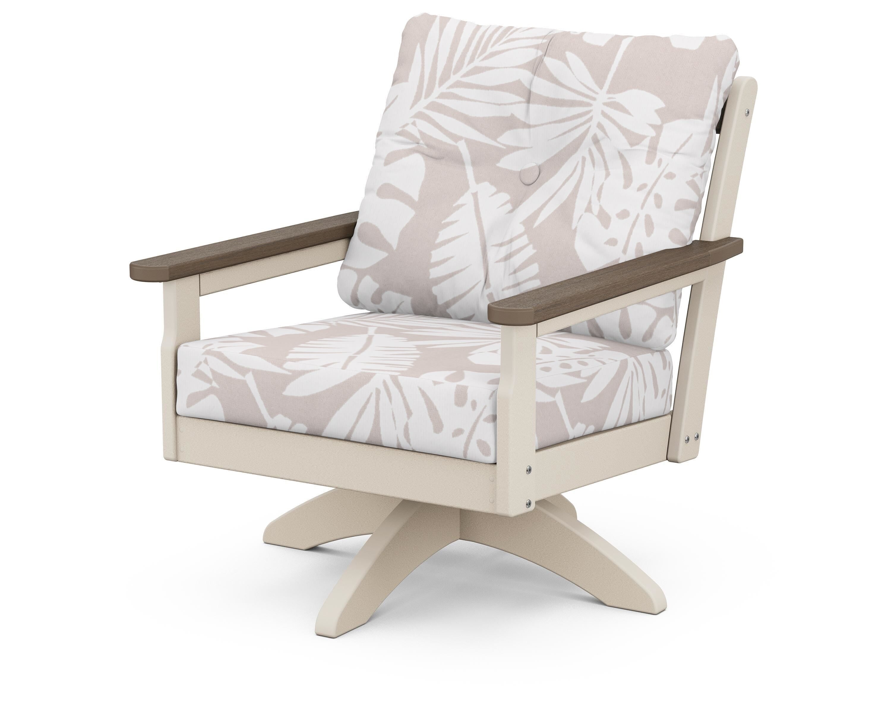 POLYWOOD® Vineyard Deep Seating Swivel Chair in Sand / Kona / Leaf Dune Burlap