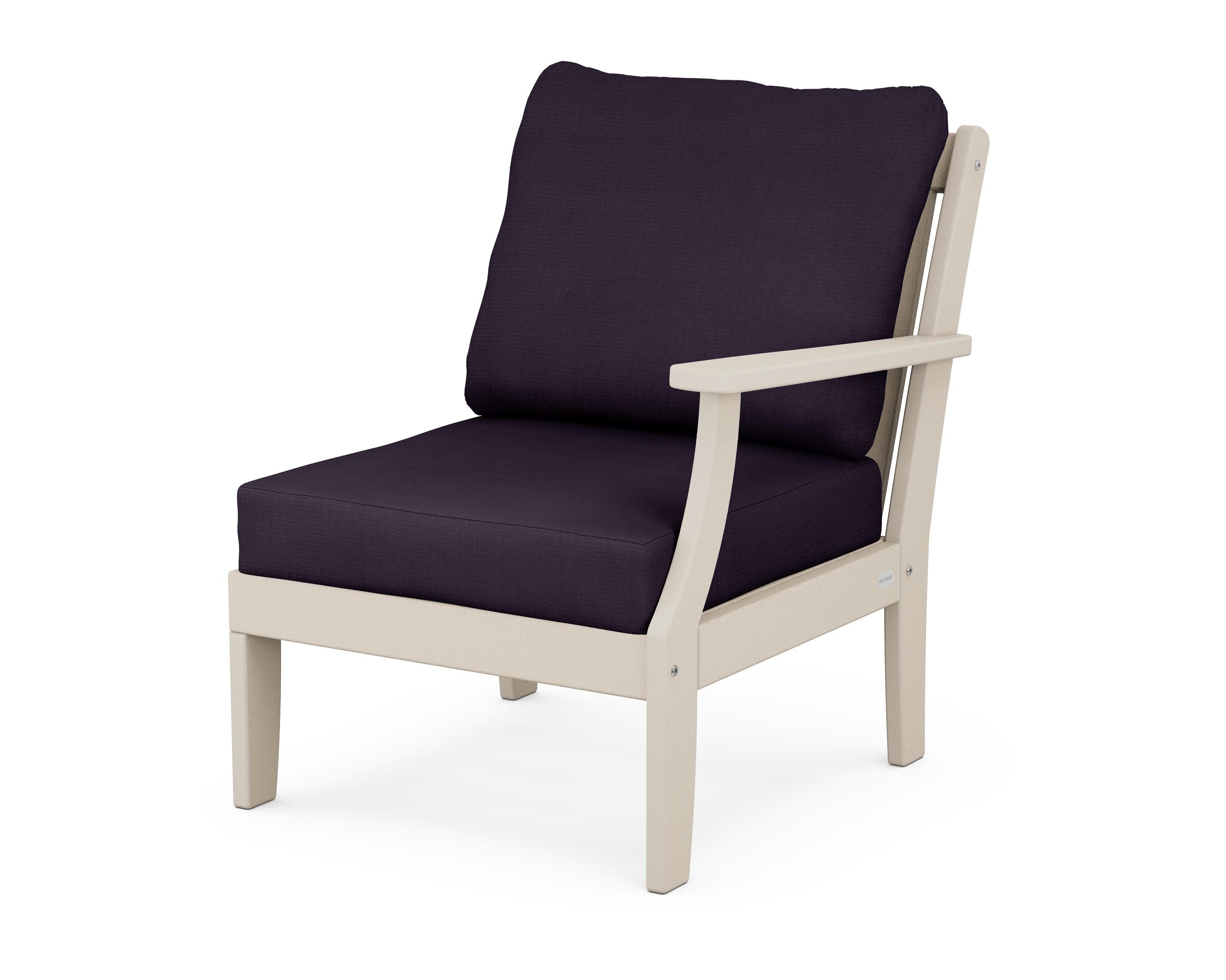 POLYWOOD® Braxton Modular Right Arm Chair in Sand / Navy Linen