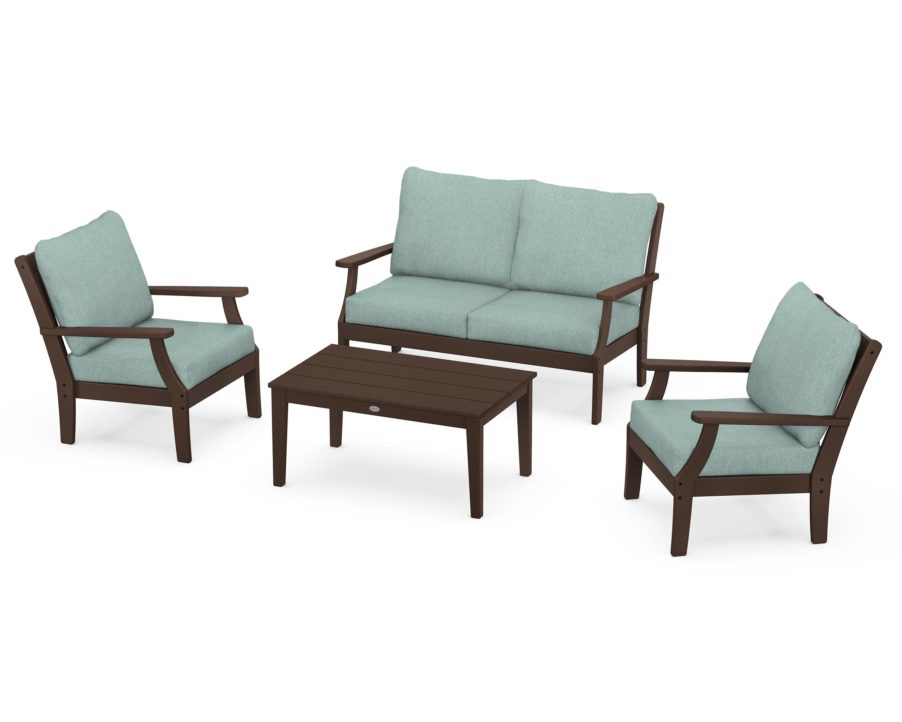 POLYWOOD® Braxton 4-Piece Deep Seating Chair Set in Mahogany / Glacier Spa
