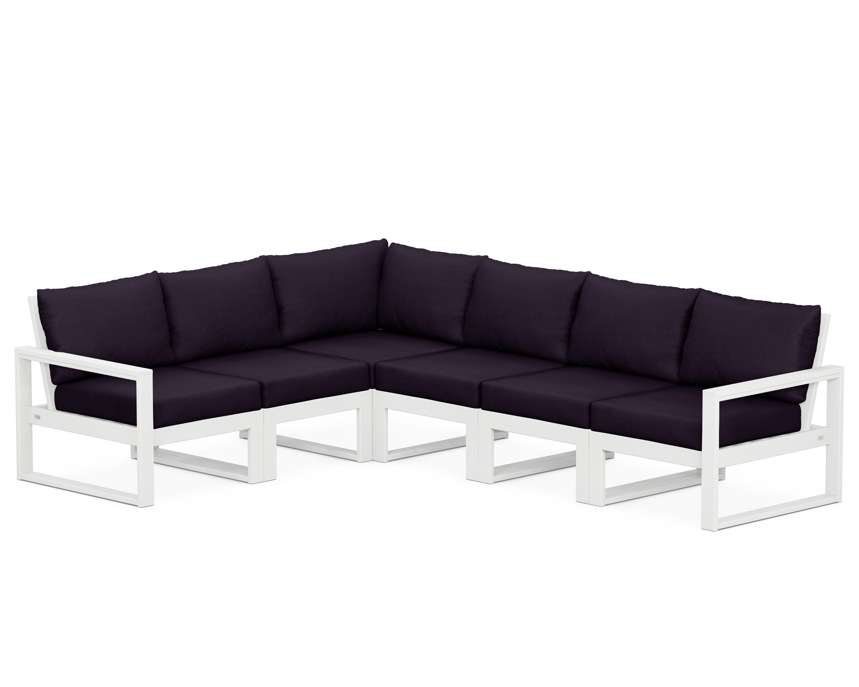 POLYWOOD® EDGE 6-Piece Modular Deep Seating Set in White / Navy Linen