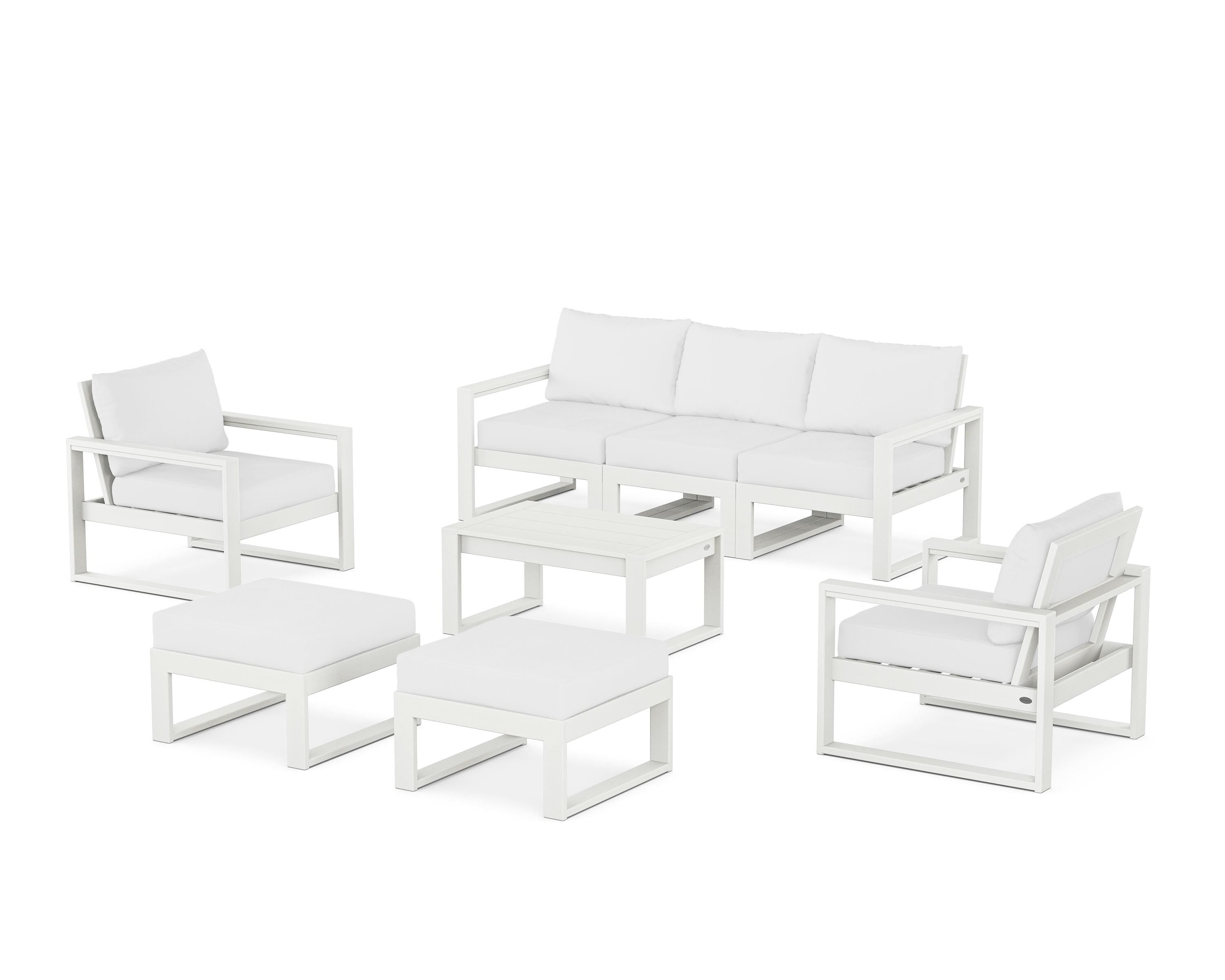 POLYWOOD® EDGE Sectional 8-Piece Lounge Sofa Set in Vintage White / Natural