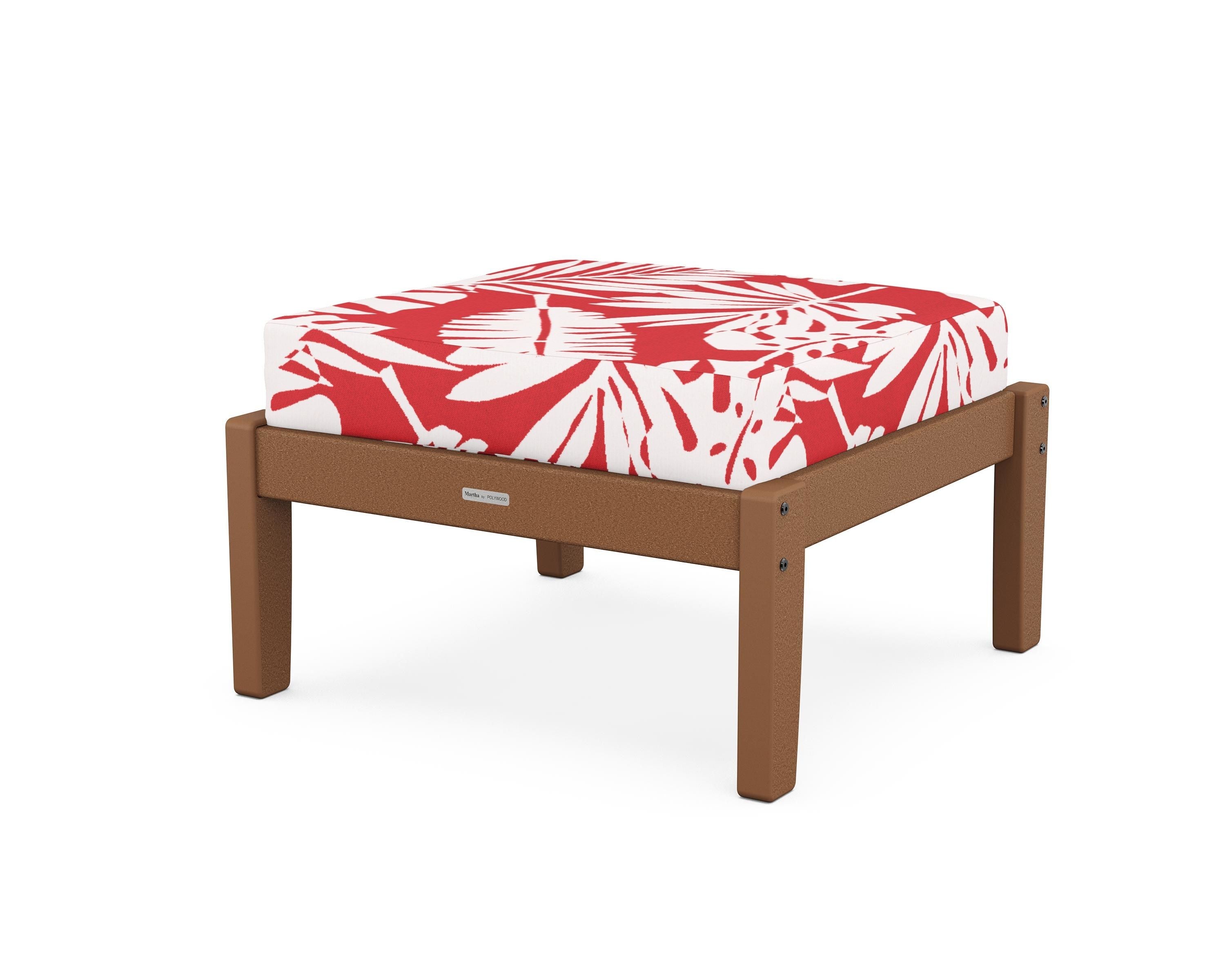 Martha Stewart by POLYWOOD® Chinoiserie Deep Seating Ottoman in Teak / Leaf Crimson