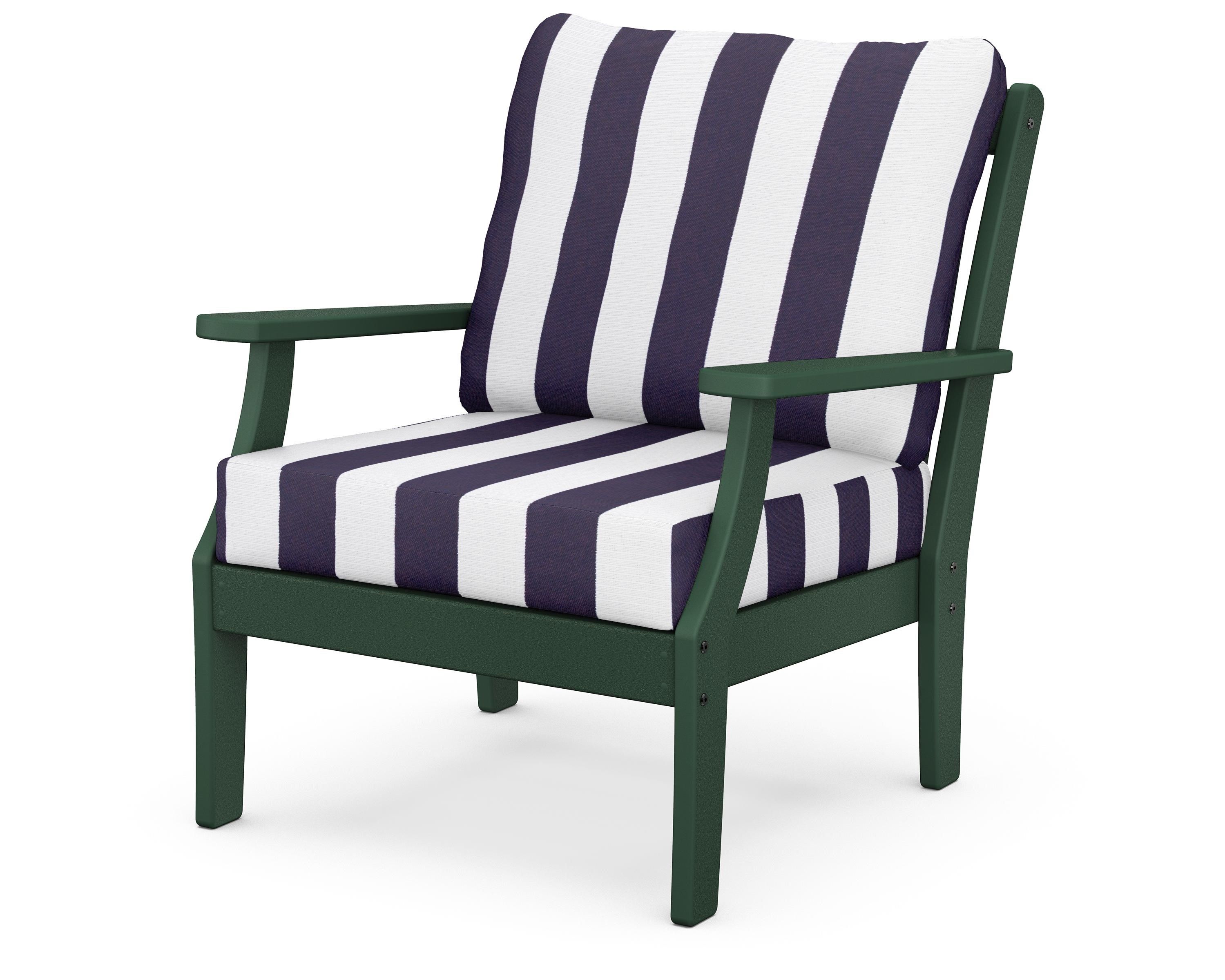 POLYWOOD® Braxton Deep Seating Chair in Green / Cabana Stripe Navy