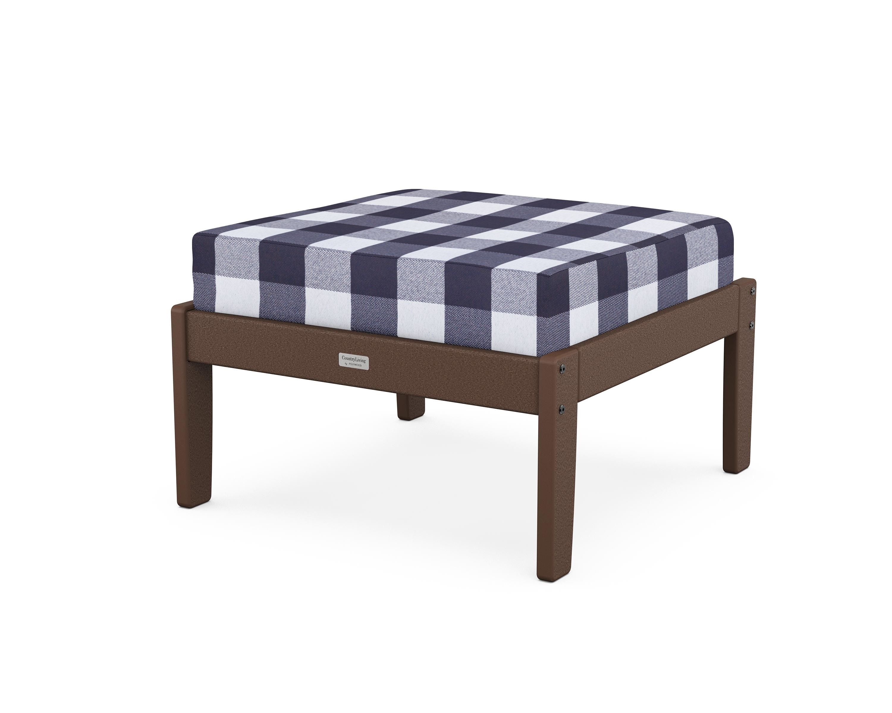 Country Living Cottage Deep Seating Ottoman in Mahogany / Buffalo Plaid Navy