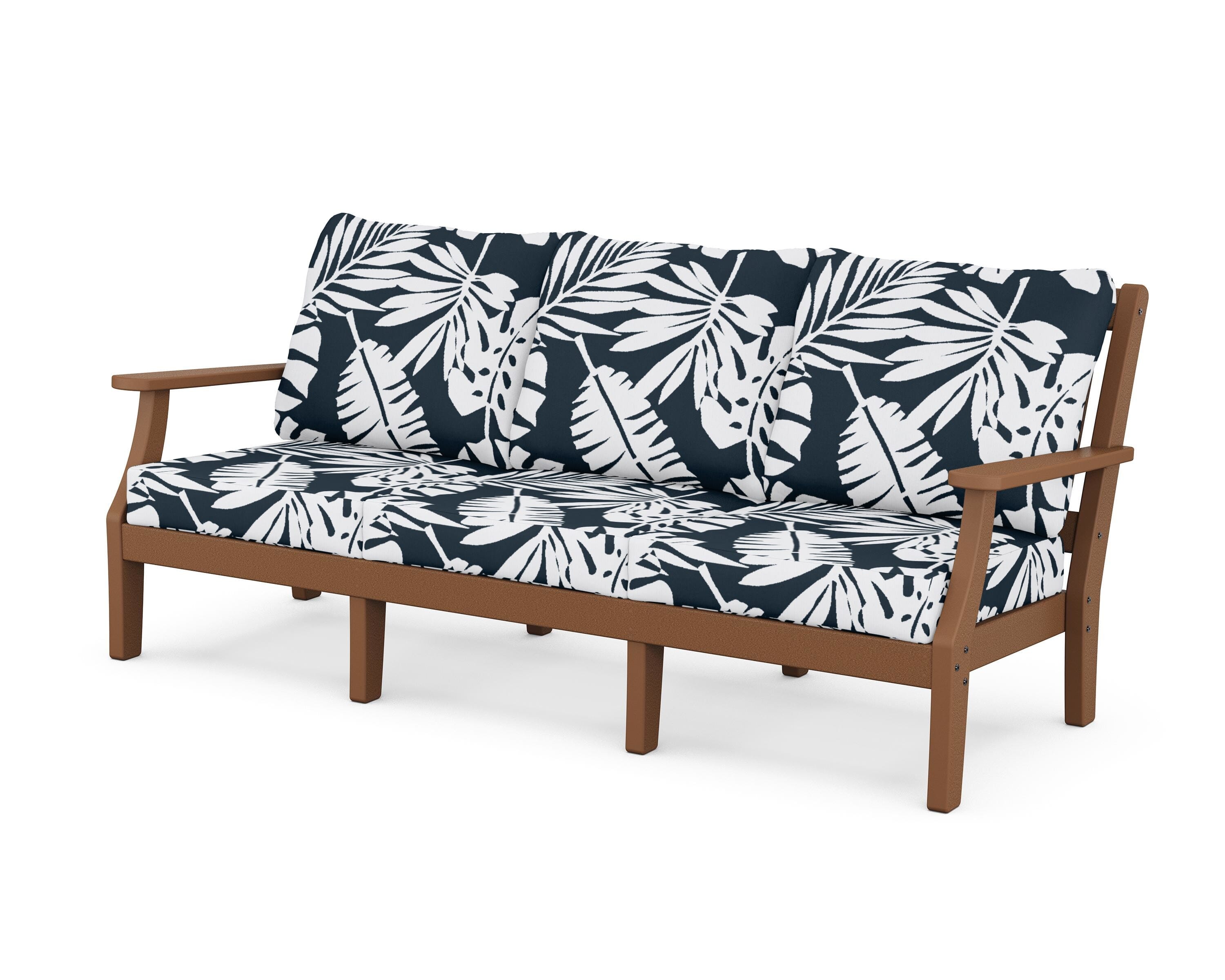 Martha Stewart by POLYWOOD® Chinoiserie Deep Seating Sofa in Teak / Leaf Marine Indigo