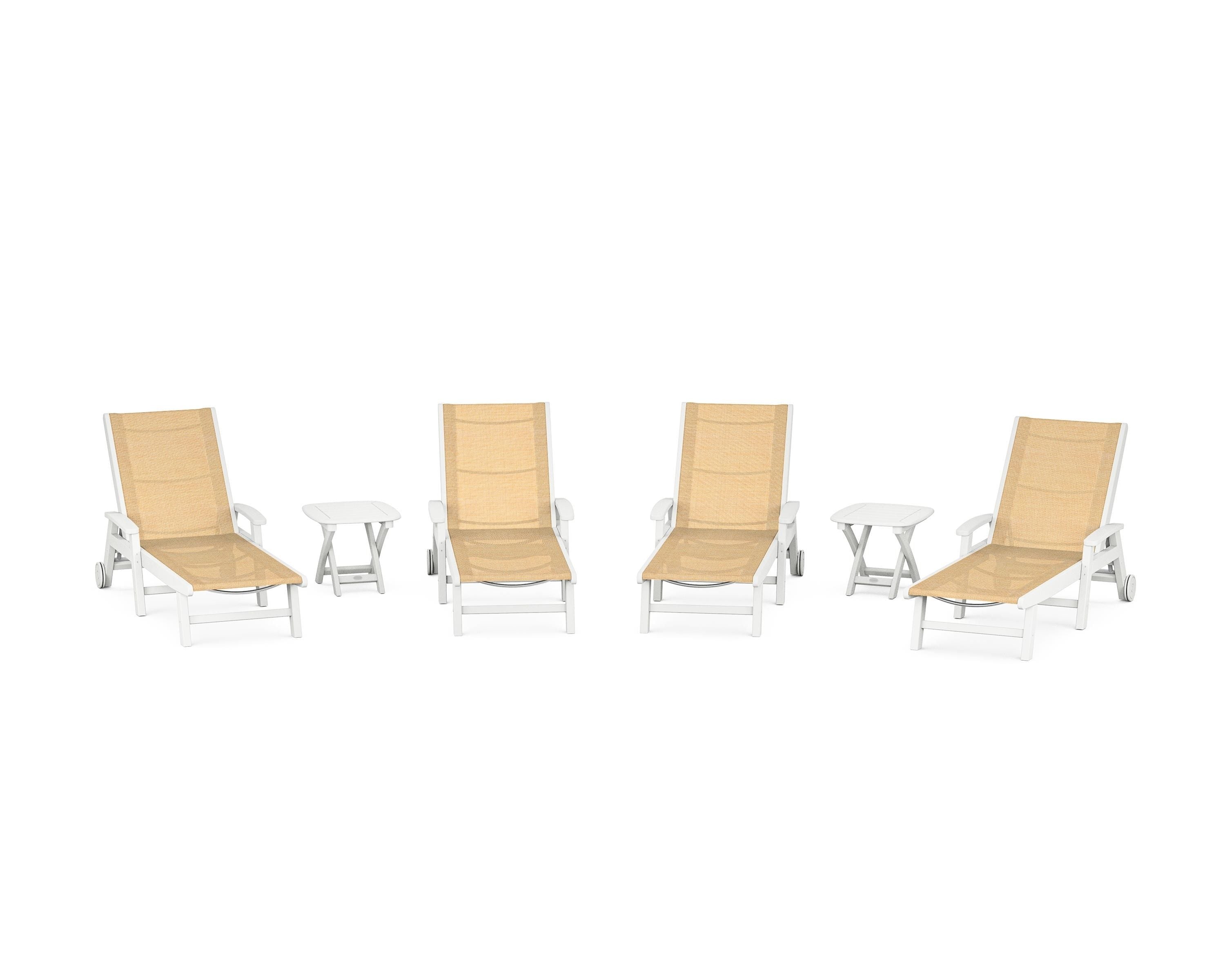 POLYWOOD® Coastal Chaise 6-Piece Set with Wheels in White / Dupioni Apricot Sling