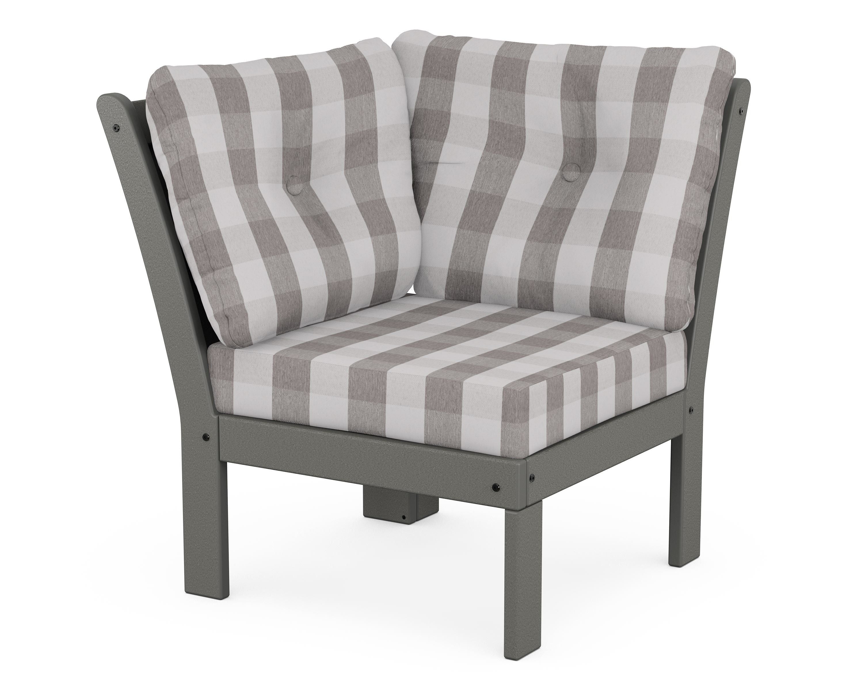 POLYWOOD® Vineyard Modular Corner Chair in Slate Grey / Buffalo Plaid Grey Mist