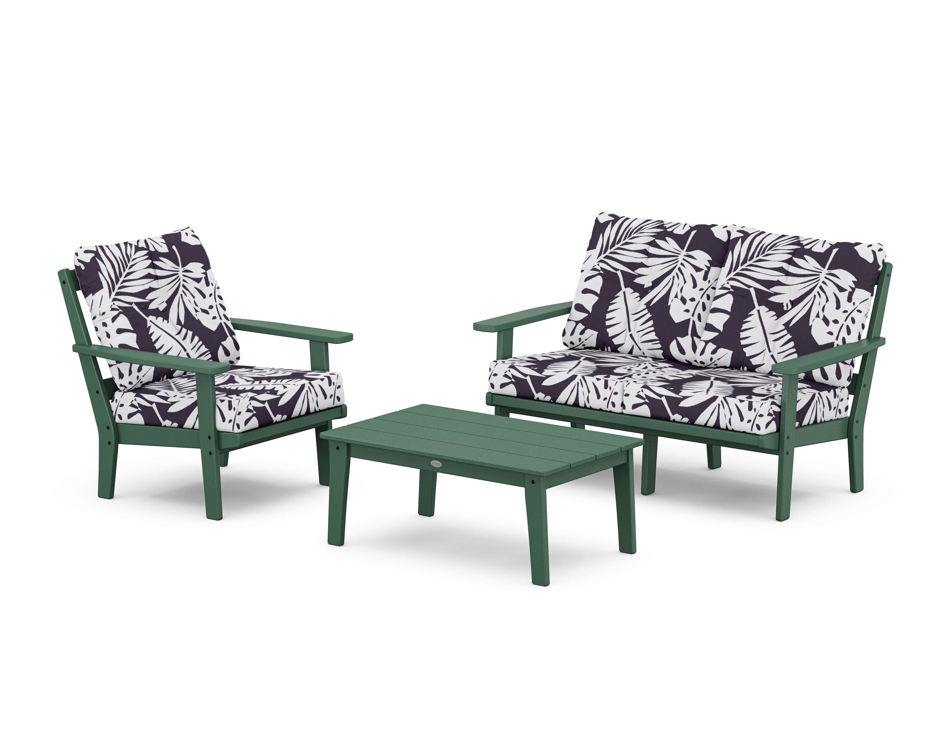POLYWOOD® Prairie 3-Piece Deep Seating Set with Loveseat in Green / Leaf Navy