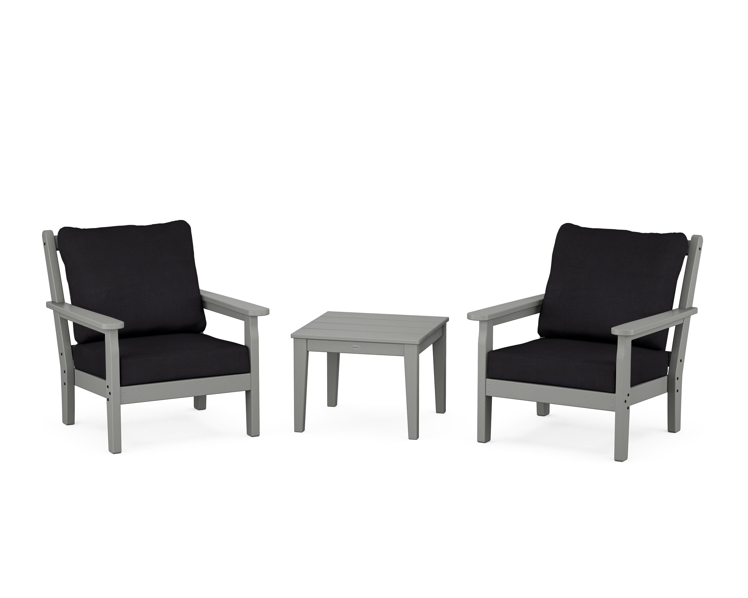 POLYWOOD® Chippendale 3-Piece Deep Seating Set in Slate Grey / Midnight Linen