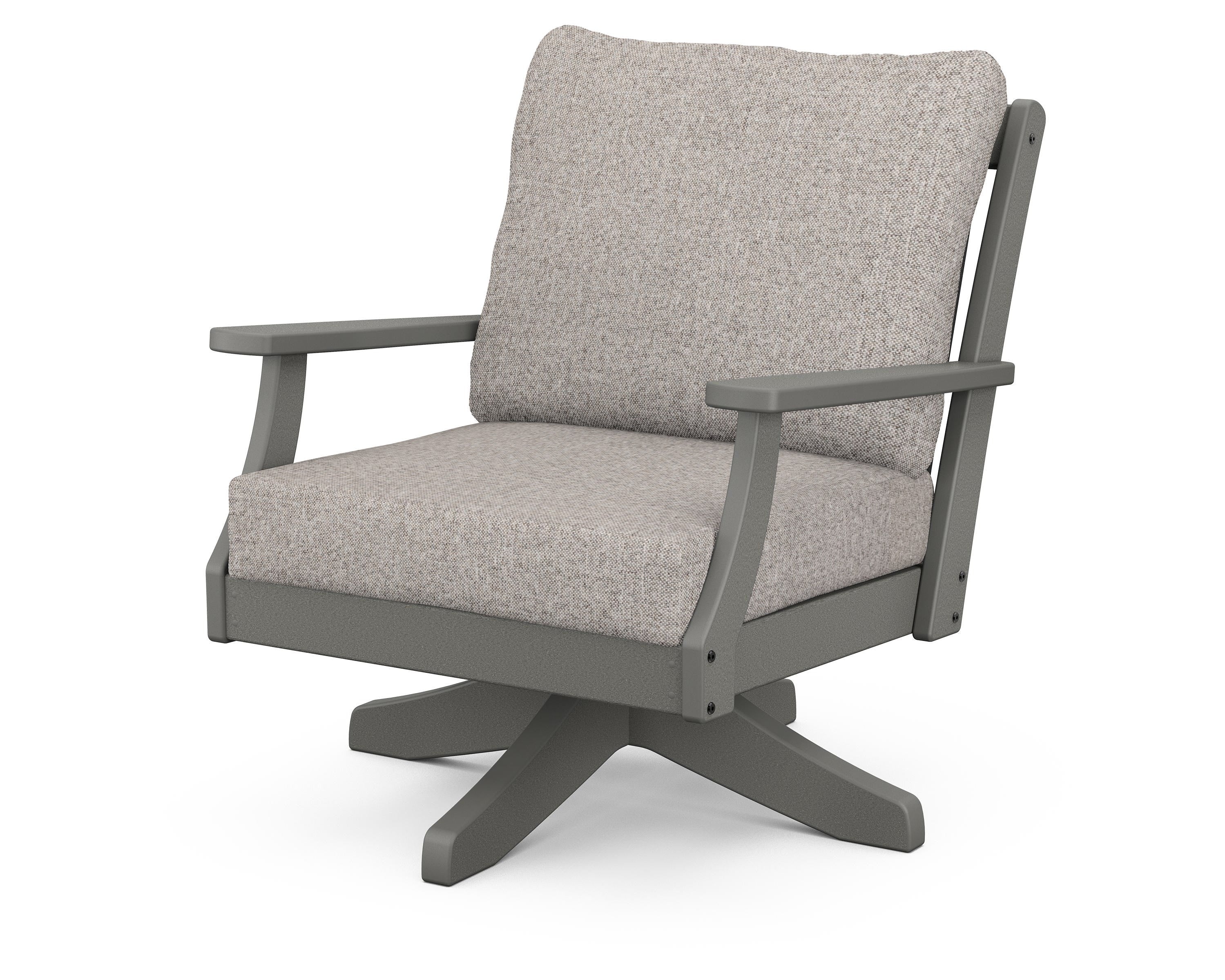 POLYWOOD® Braxton Deep Seating Swivel Chair in Slate Grey / Weathered Tweed