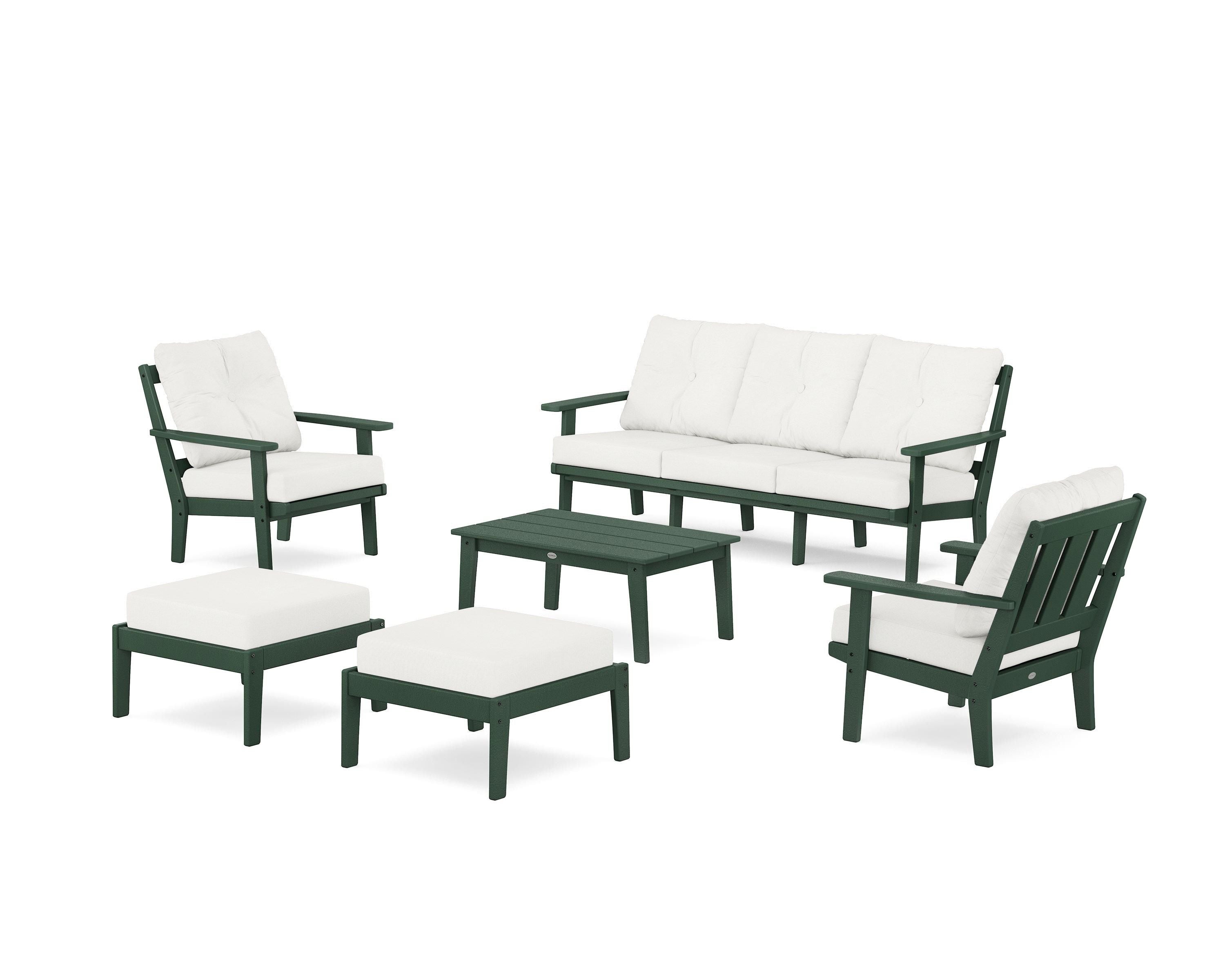 POLYWOOD® Oxford 6-Piece Lounge Sofa Set in Green / Natural Linen