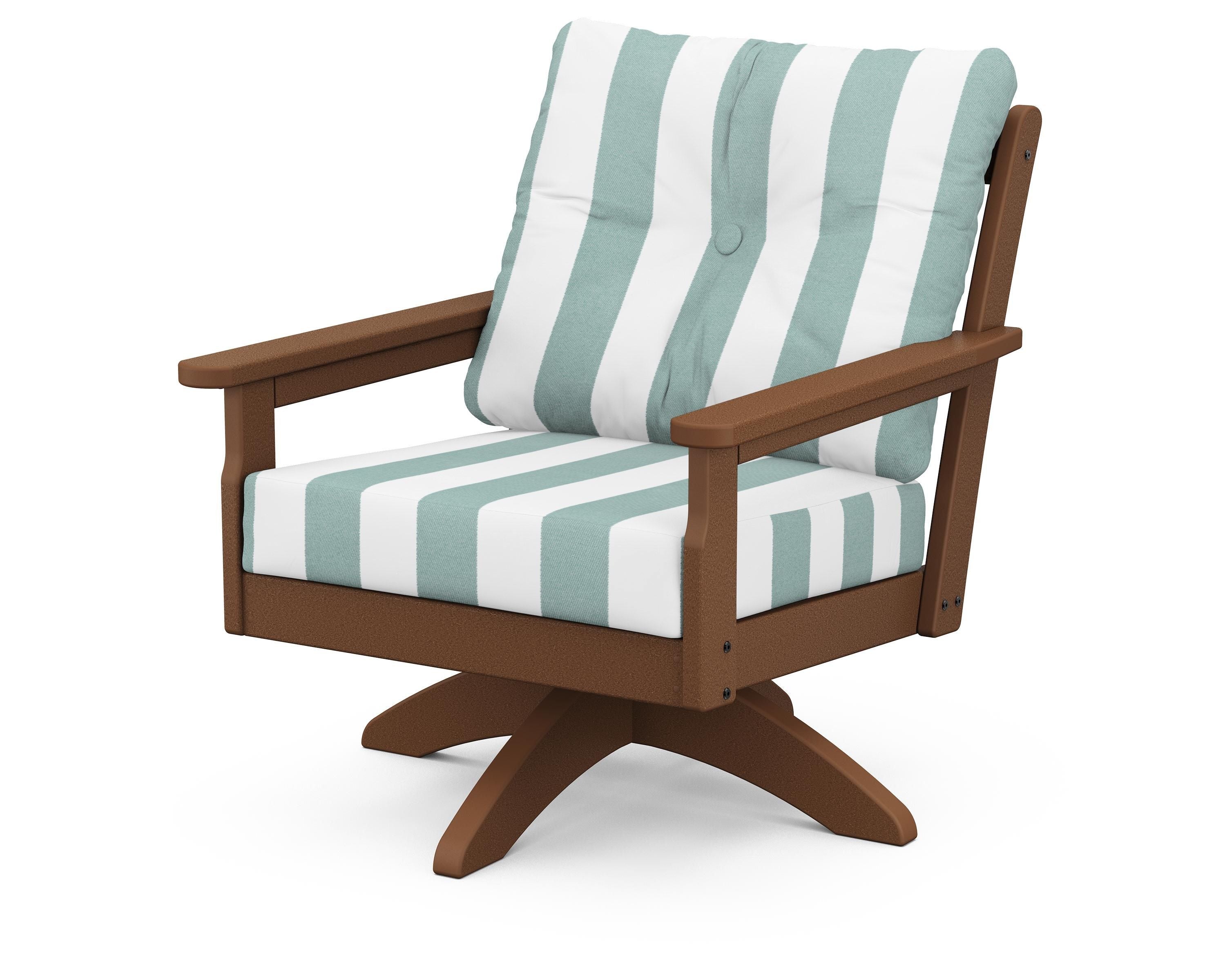 POLYWOOD® Vineyard Deep Seating Swivel Chair in Teak / Cabana Stripe Glacier Spa