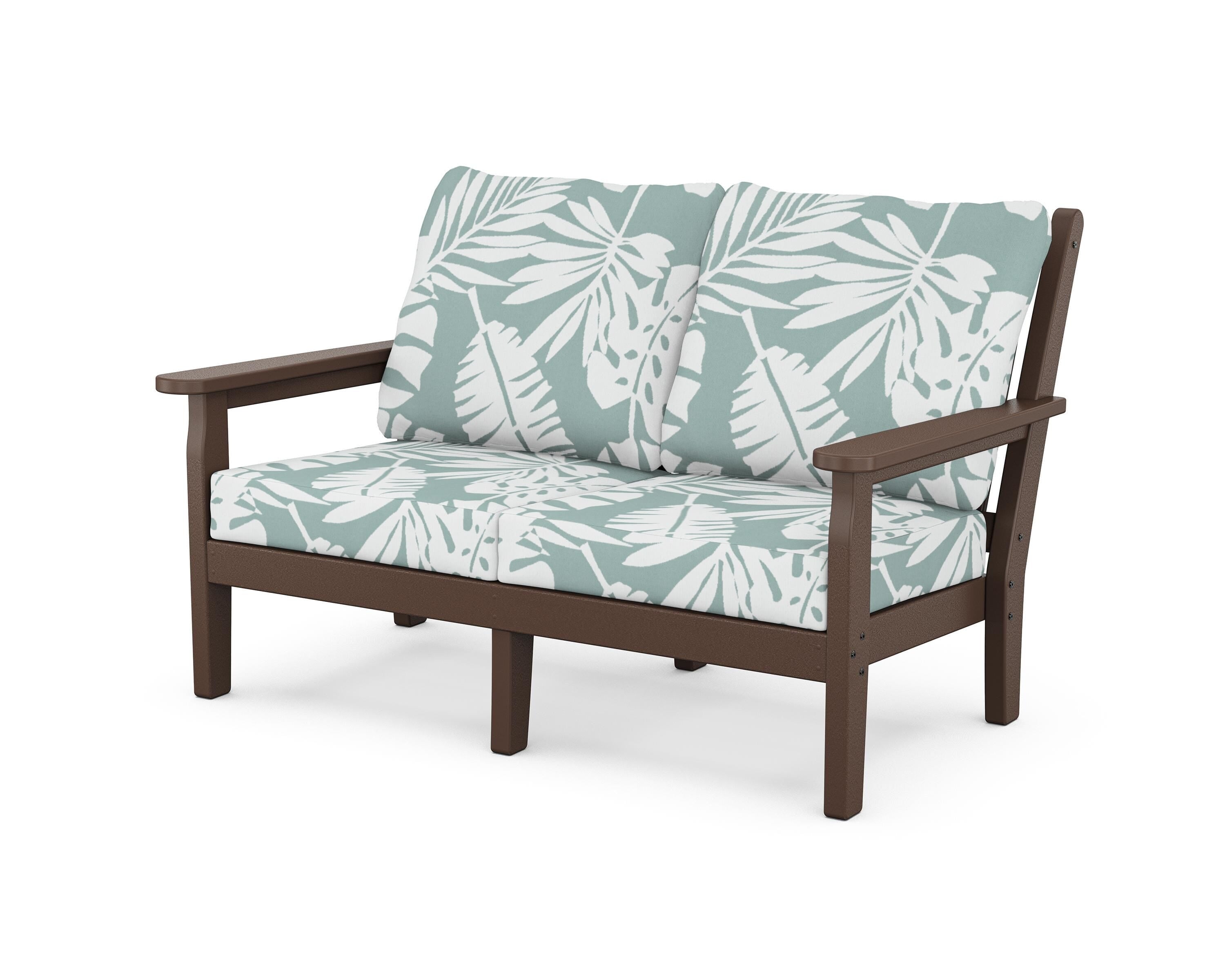 POLYWOOD® Chippendale Deep Seating Loveseat in Mahogany / Leaf Glacier Spa