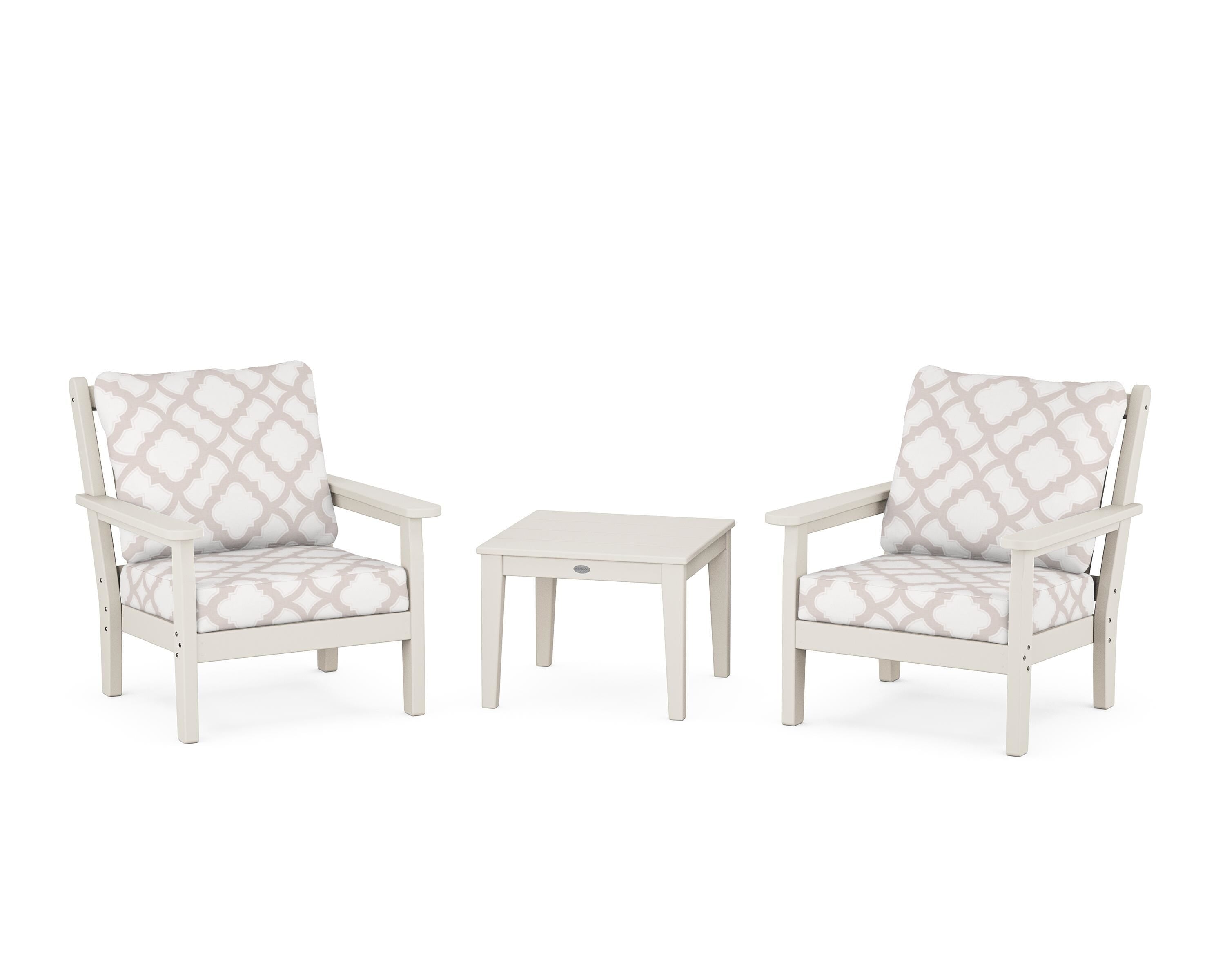 POLYWOOD® Chippendale 3-Piece Deep Seating Set in Sand / Trellis Dune Burlap