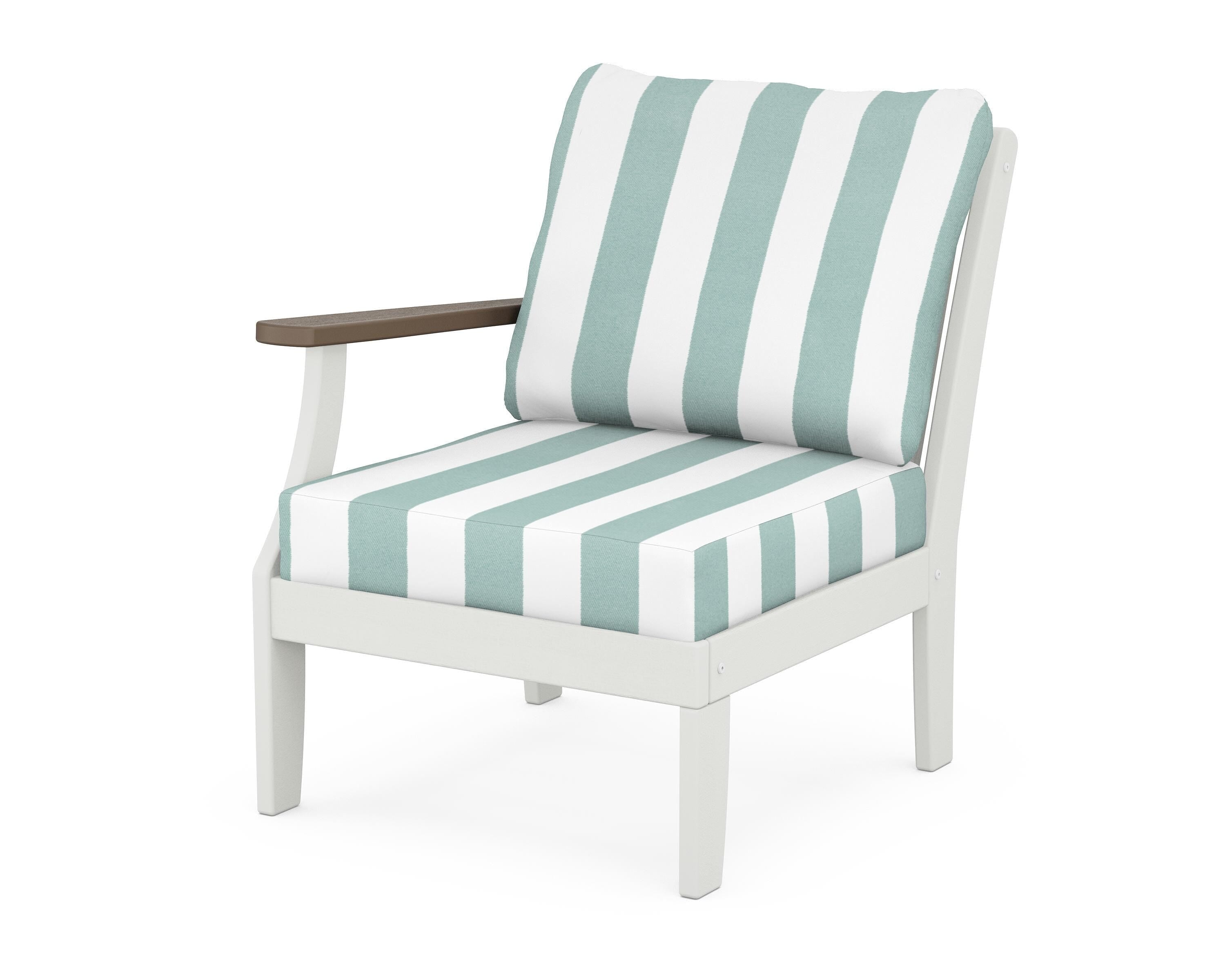 POLYWOOD® Braxton Modular Left Arm Chair in White / Kona / Cabana Stripe Glacier Spa