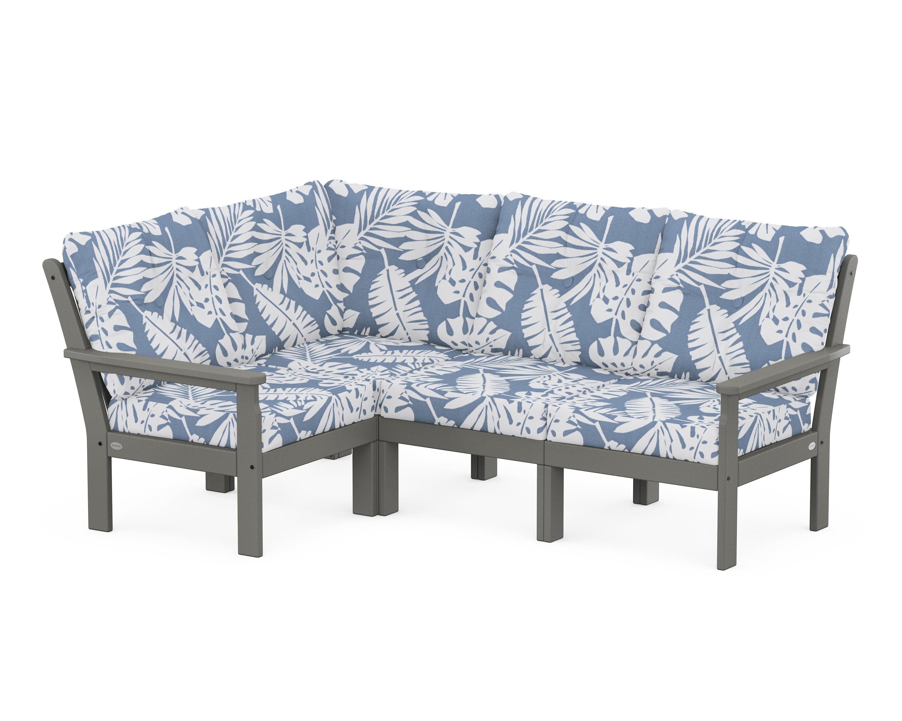 POLYWOOD® Vineyard 4-Piece Sectional in Slate Grey / Leaf Sky Blue