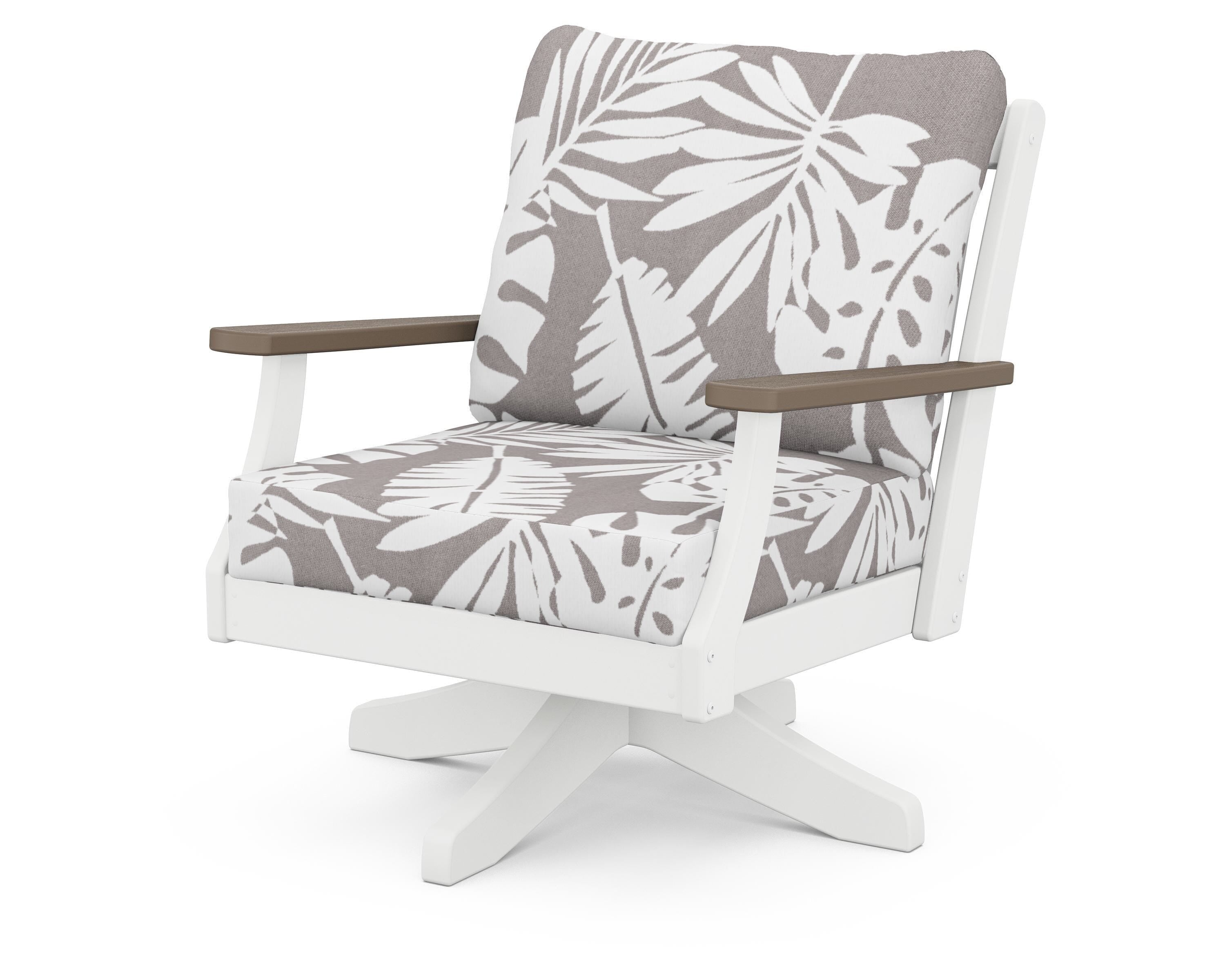POLYWOOD® Braxton Deep Seating Swivel Chair in White / Kona / Leaf Grey Mist
