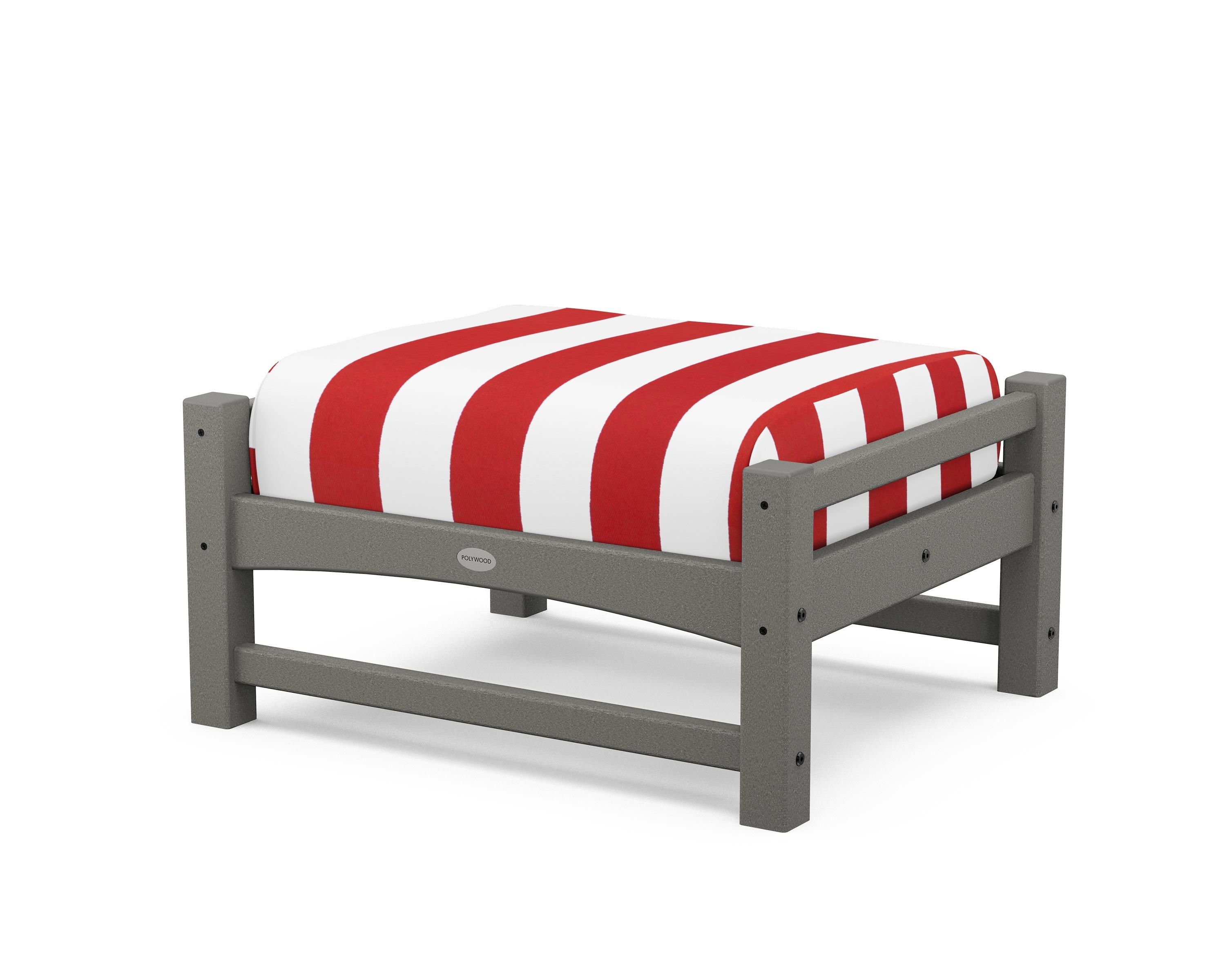POLYWOOD® Club Ottoman in Slate Grey / Cabana Stripe Crimson