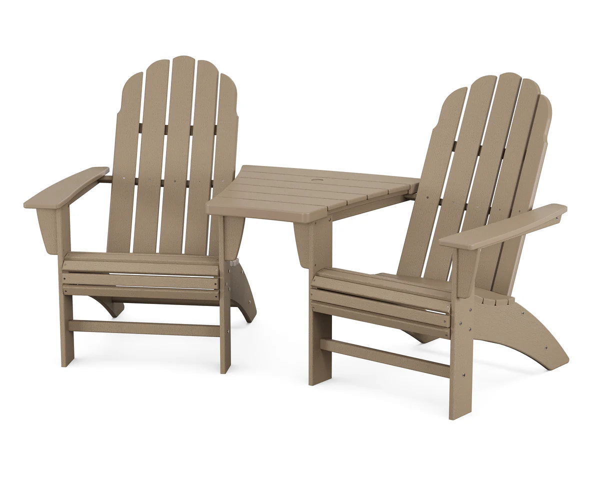Vineyard 3-Piece Curveback Adirondack Set with Angled Connecting Table