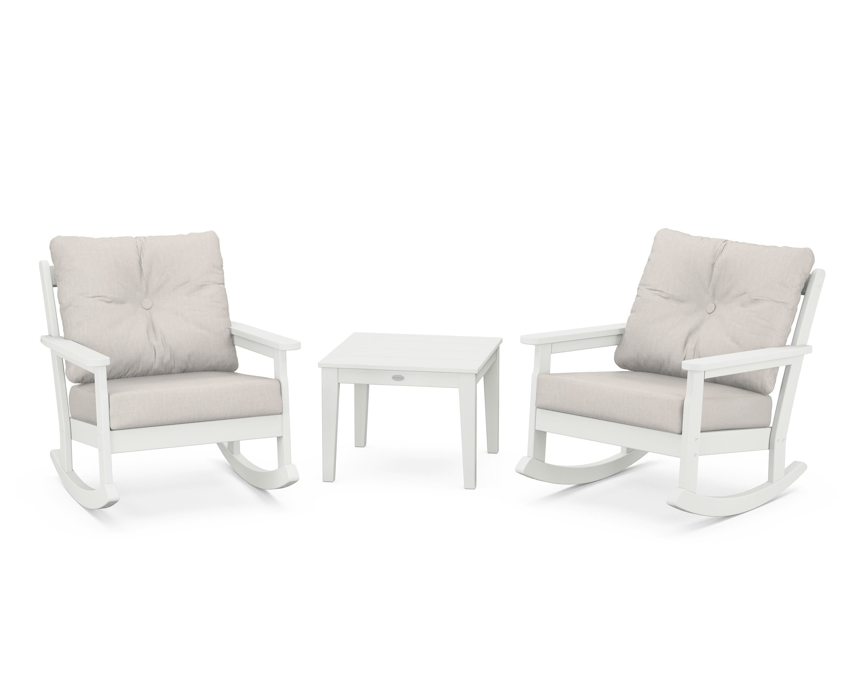 POLYWOOD® Vineyard 3-Piece Deep Seating Rocker Set in Vintage White / Cast Ash